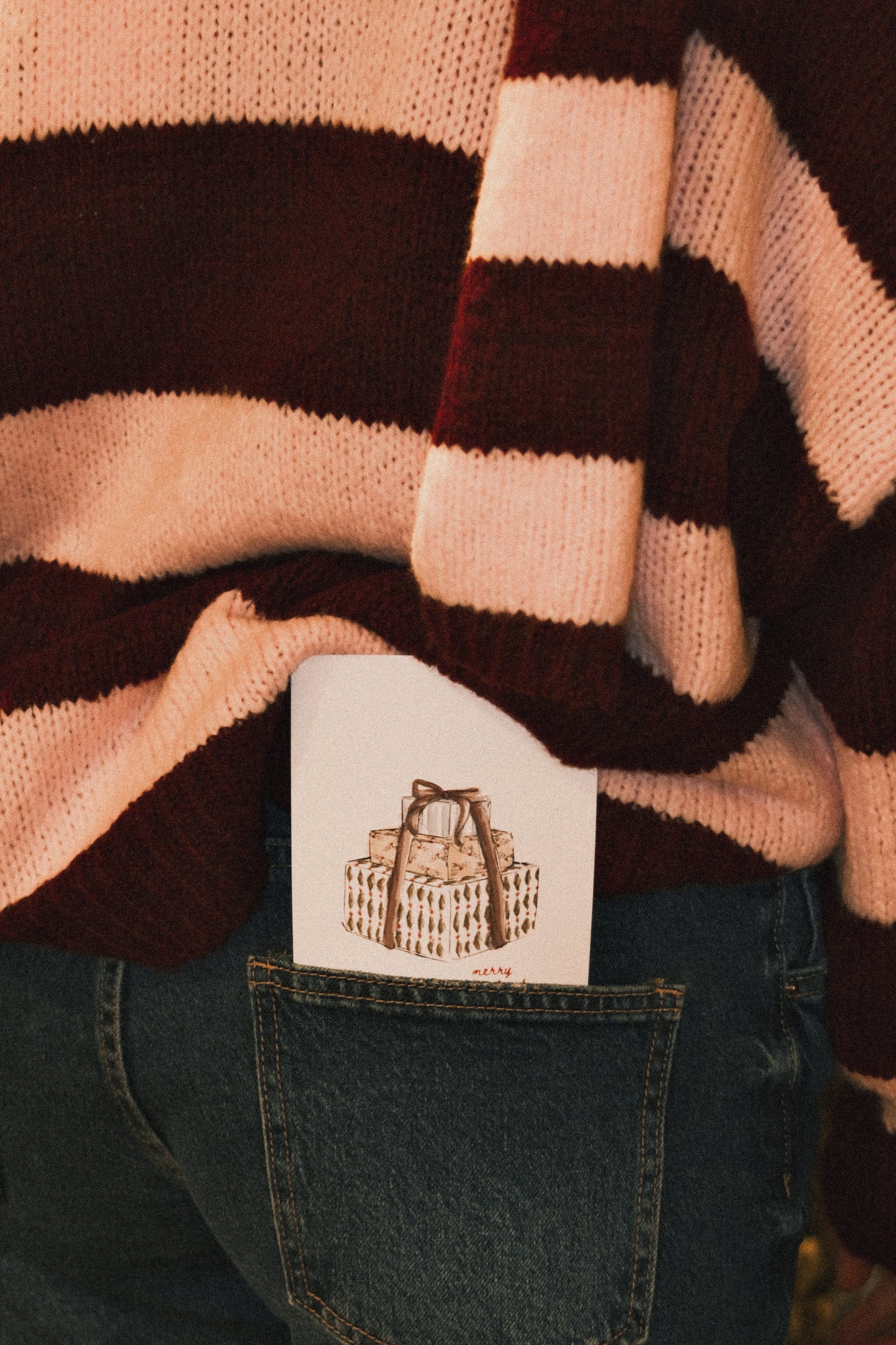 OVERSIZED STRIPED SCARLETT CARDIGAN PINK/BORDEAUX (WITH SCARF)