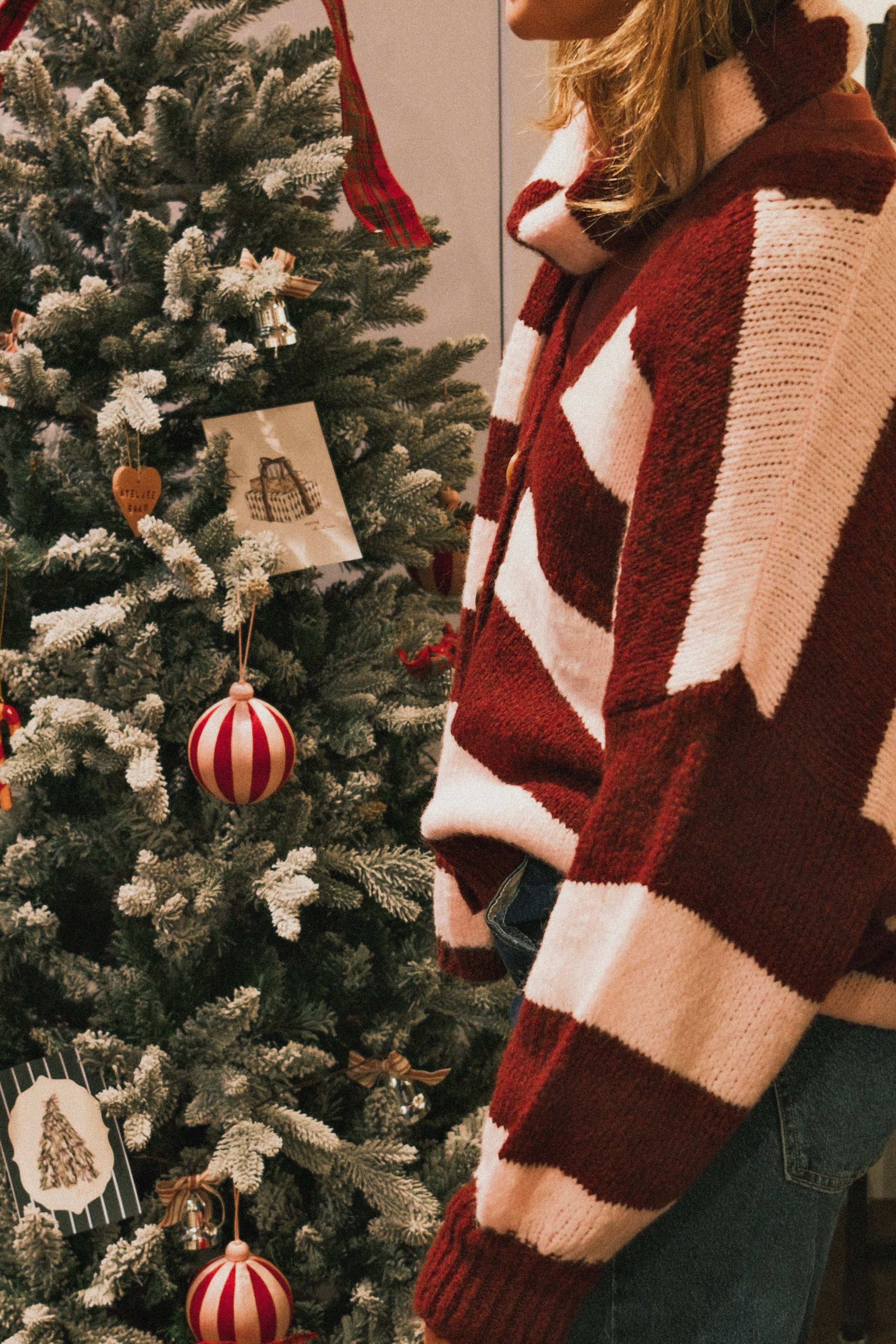 OVERSIZED STRIPED SCARLETT CARDIGAN PINK/BORDEAUX (WITH SCARF)