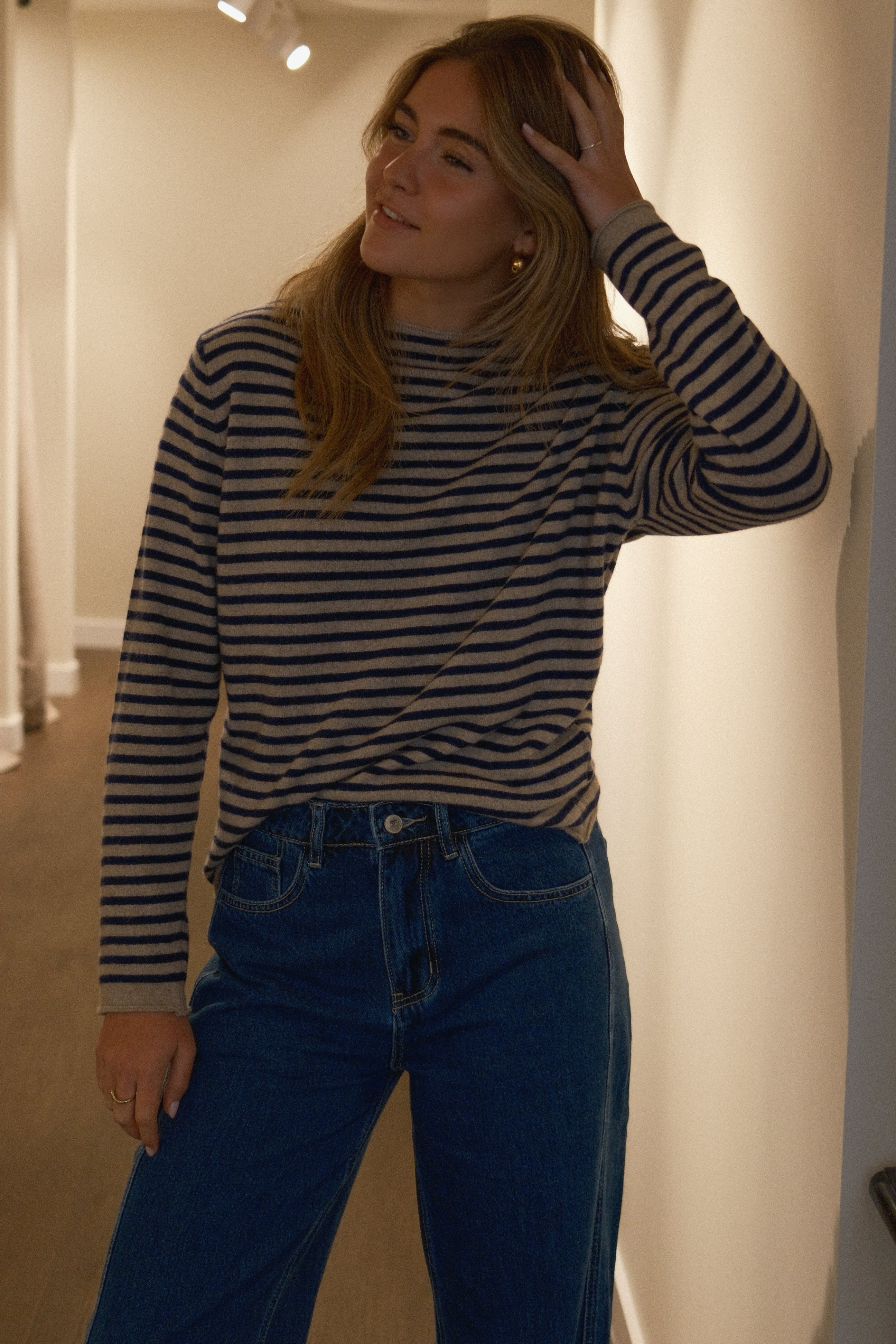CASHMERE WOOLMIX KNIT STRIPED NAVY