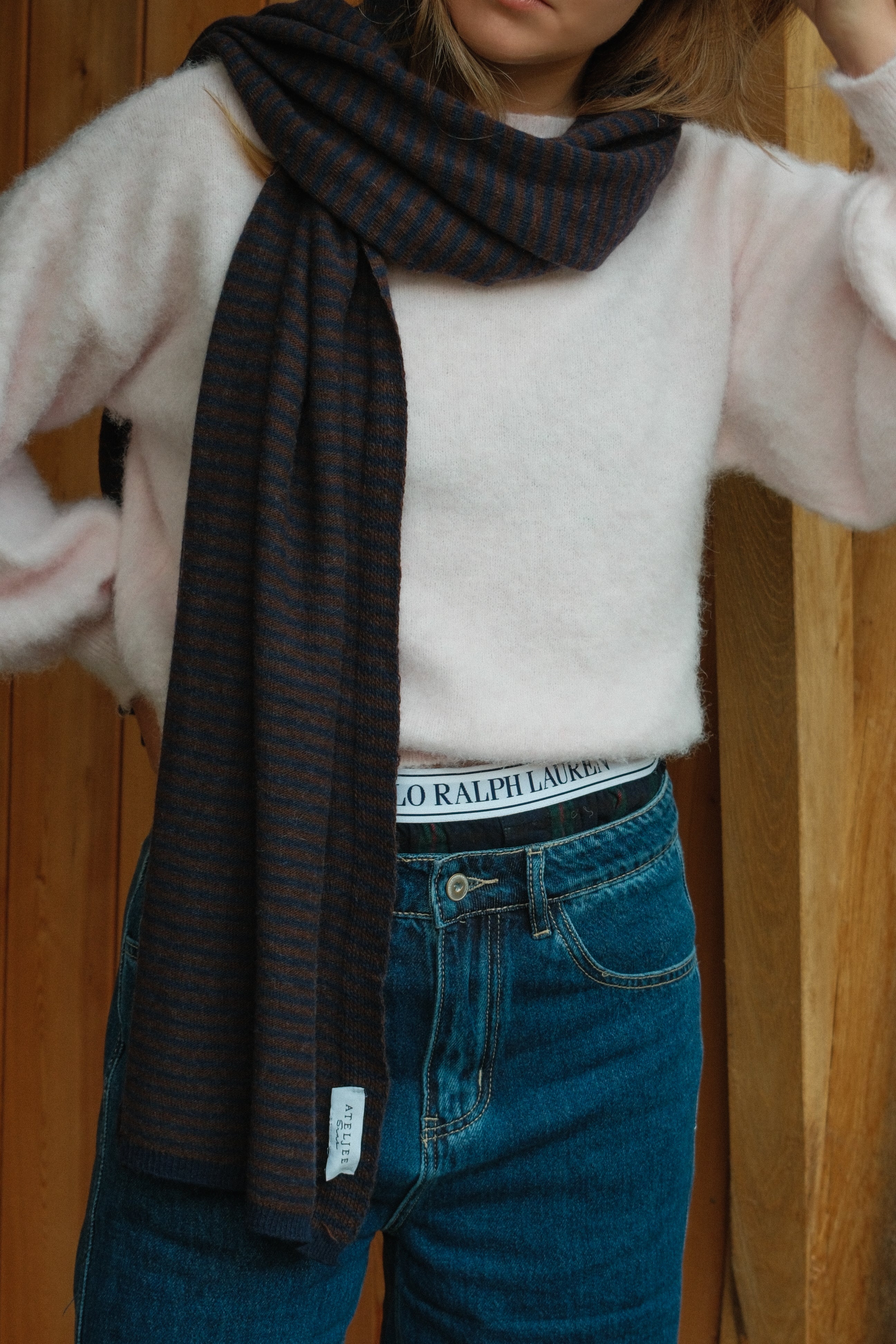 A/S SCARF STRIPED NAVY/CHOCO