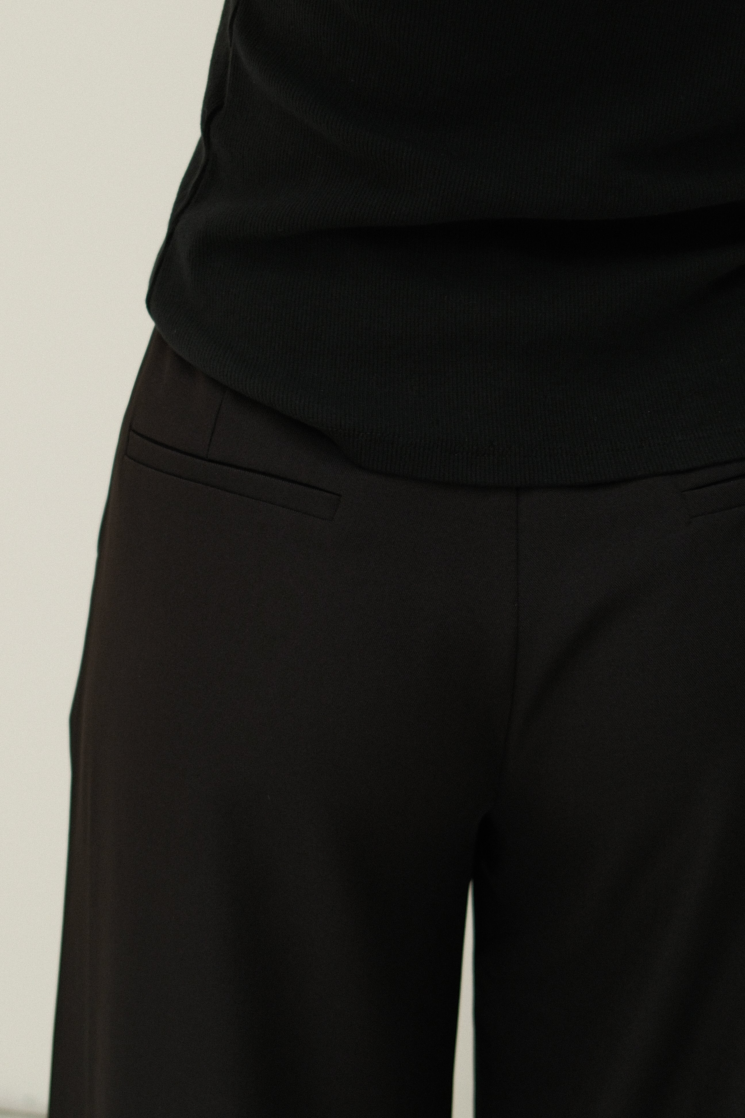 WIDE LEG MID WAIST PANTALON BLACK