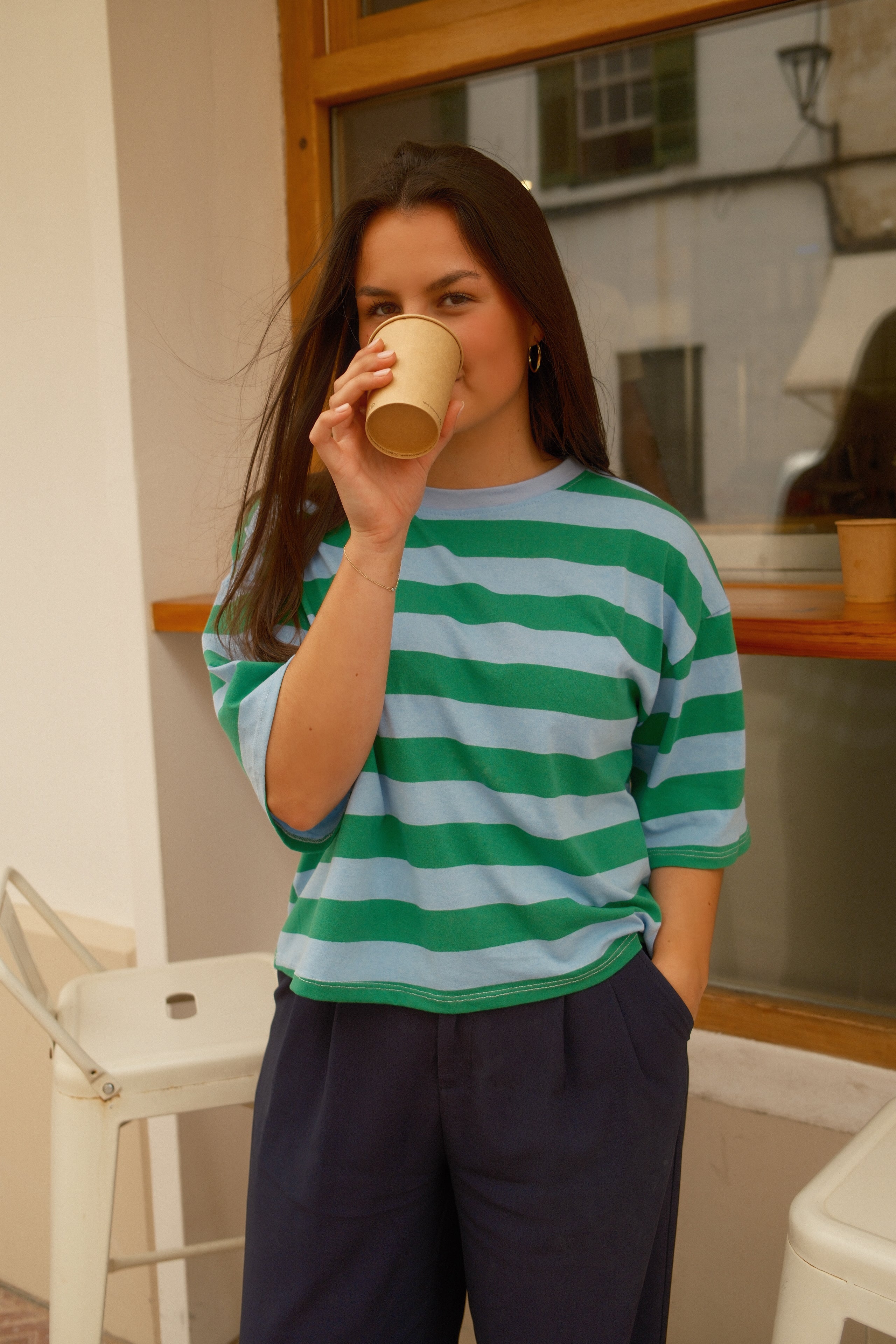 STRIPED COTTON MILEY TEE BLUE/GREEN