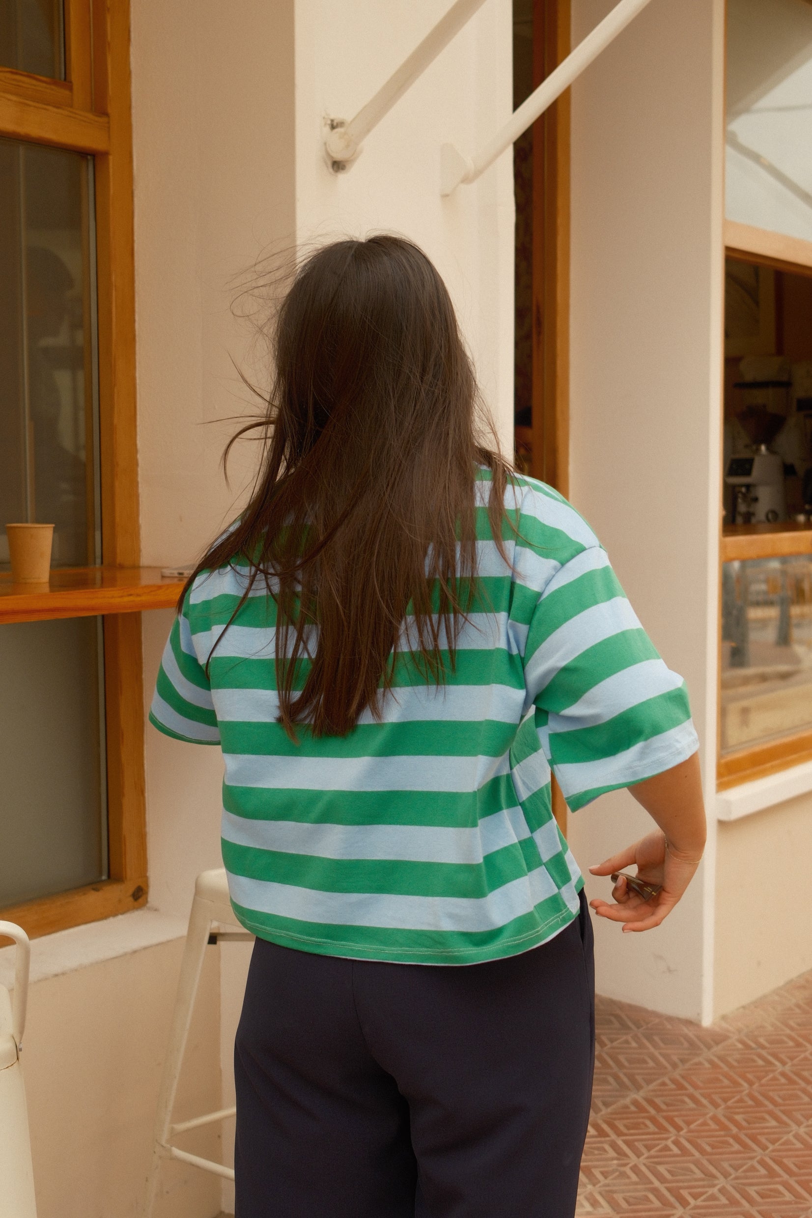 STRIPED COTTON MILEY TEE BLUE/GREEN