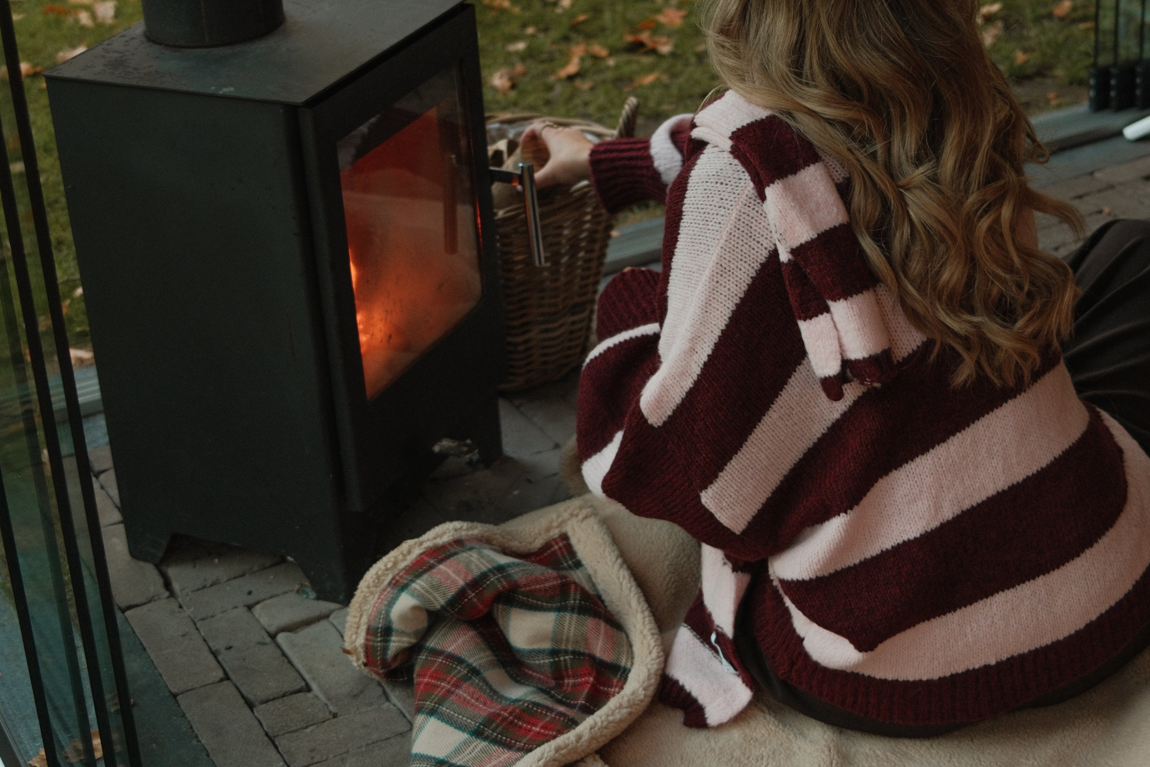 OVERSIZED STRIPED SCARLETT CARDIGAN PINK/BORDEAUX (WITH SCARF)