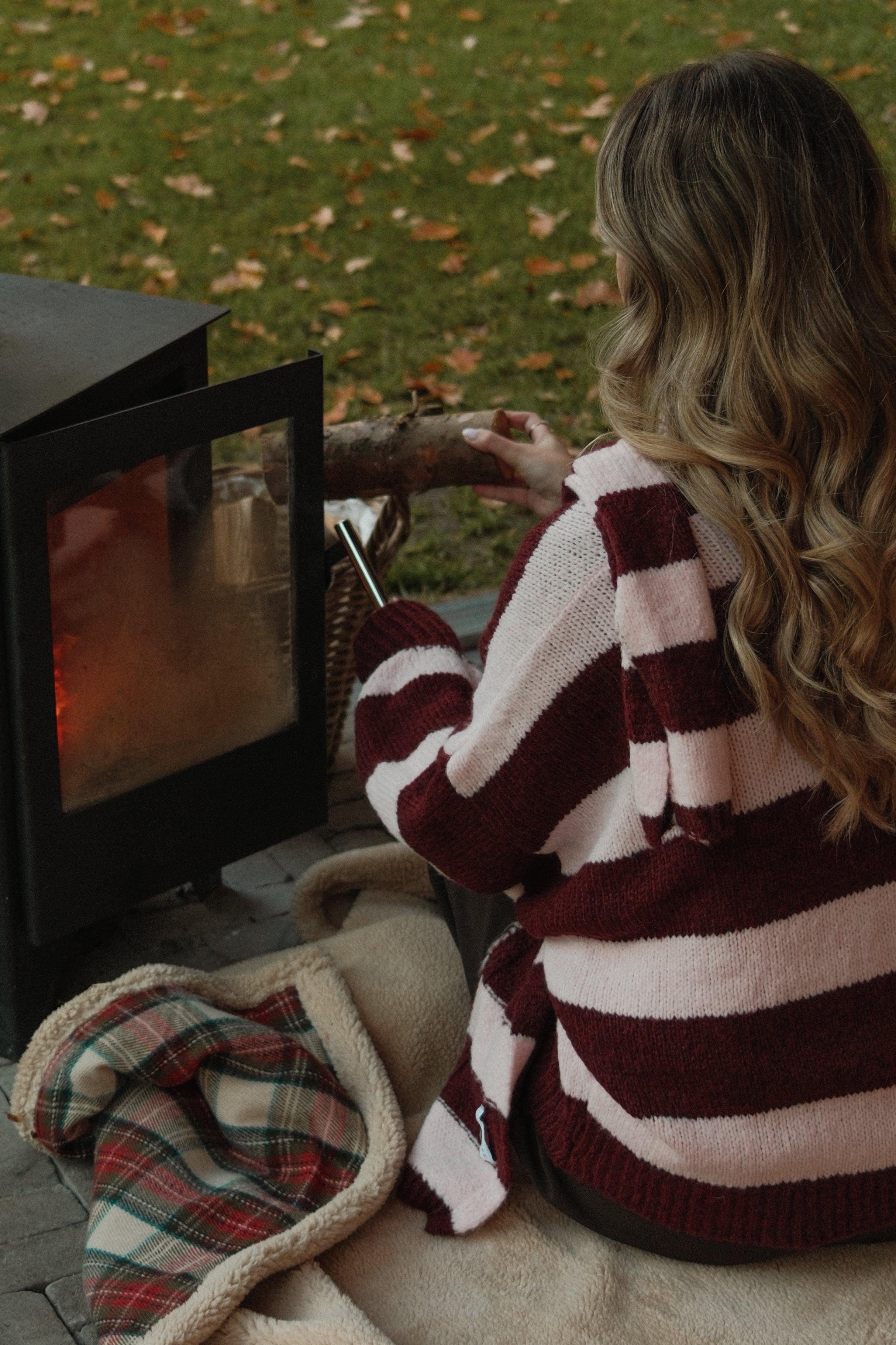 OVERSIZED STRIPED SCARLETT CARDIGAN PINK/BORDEAUX (WITH SCARF)