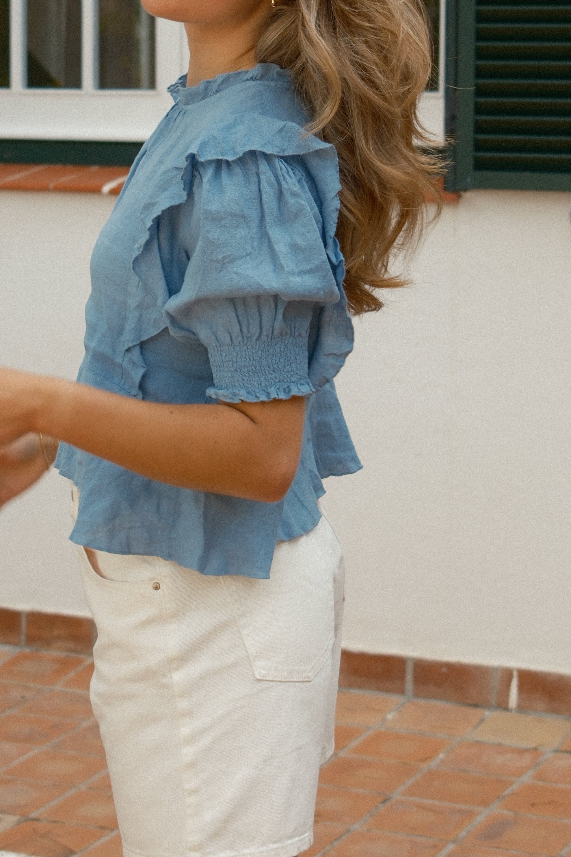 100% LINNEN YARA TOP DENIMBLUE
