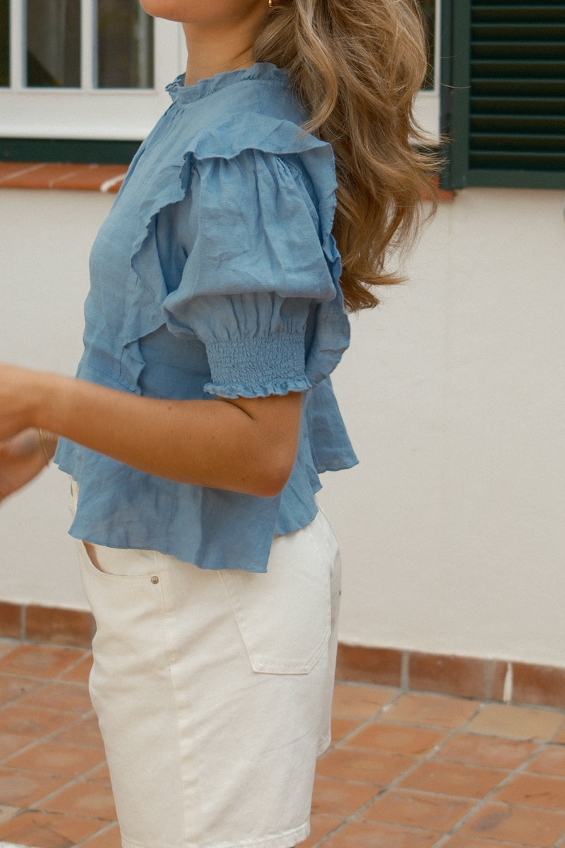 100% LINNEN YARA TOP DENIMBLUE