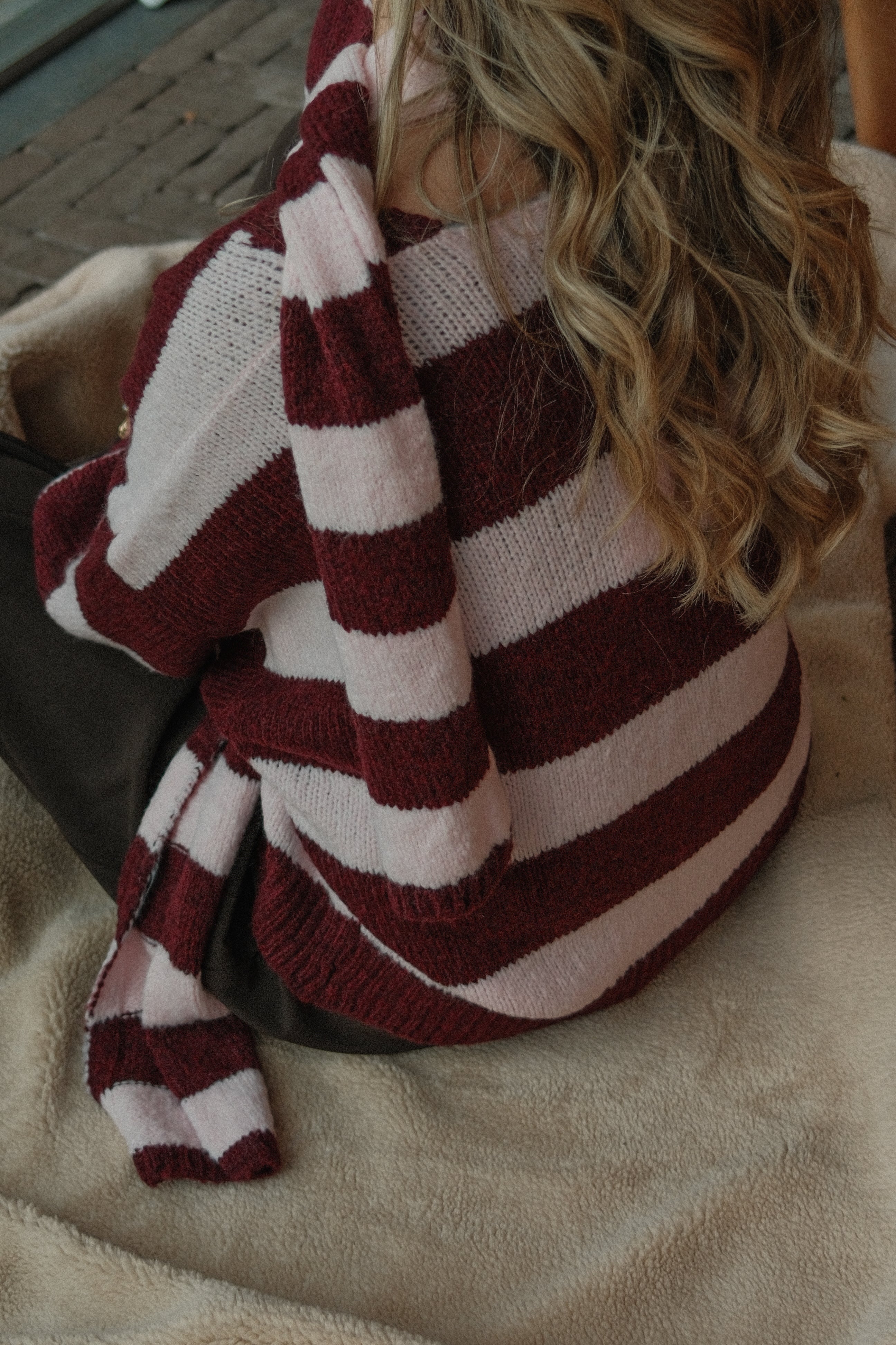 OVERSIZED STRIPED SCARLETT CARDIGAN PINK/BORDEAUX (WITH SCARF)