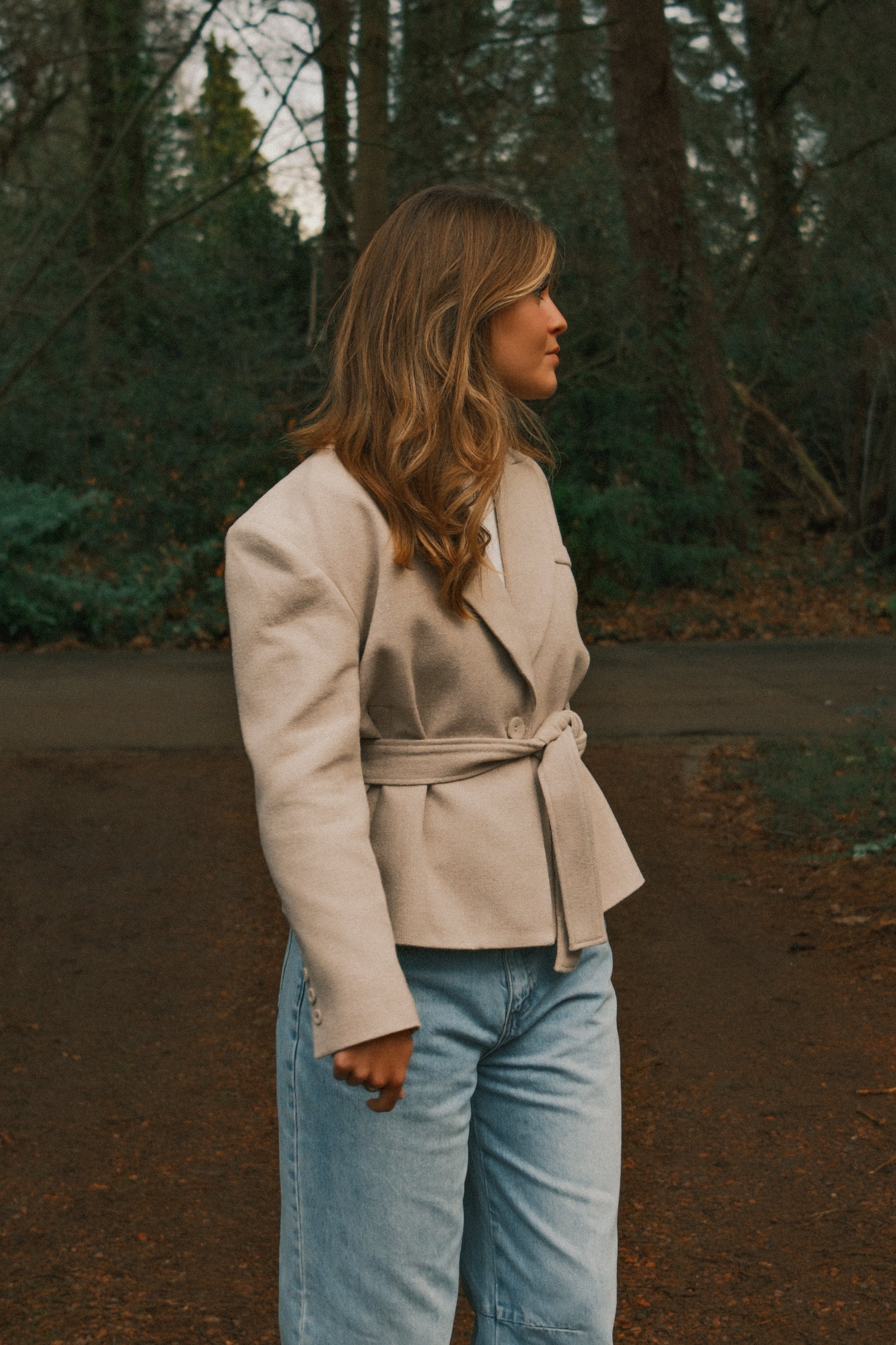 HERRINGBONE BELTED JACKET BEIGE