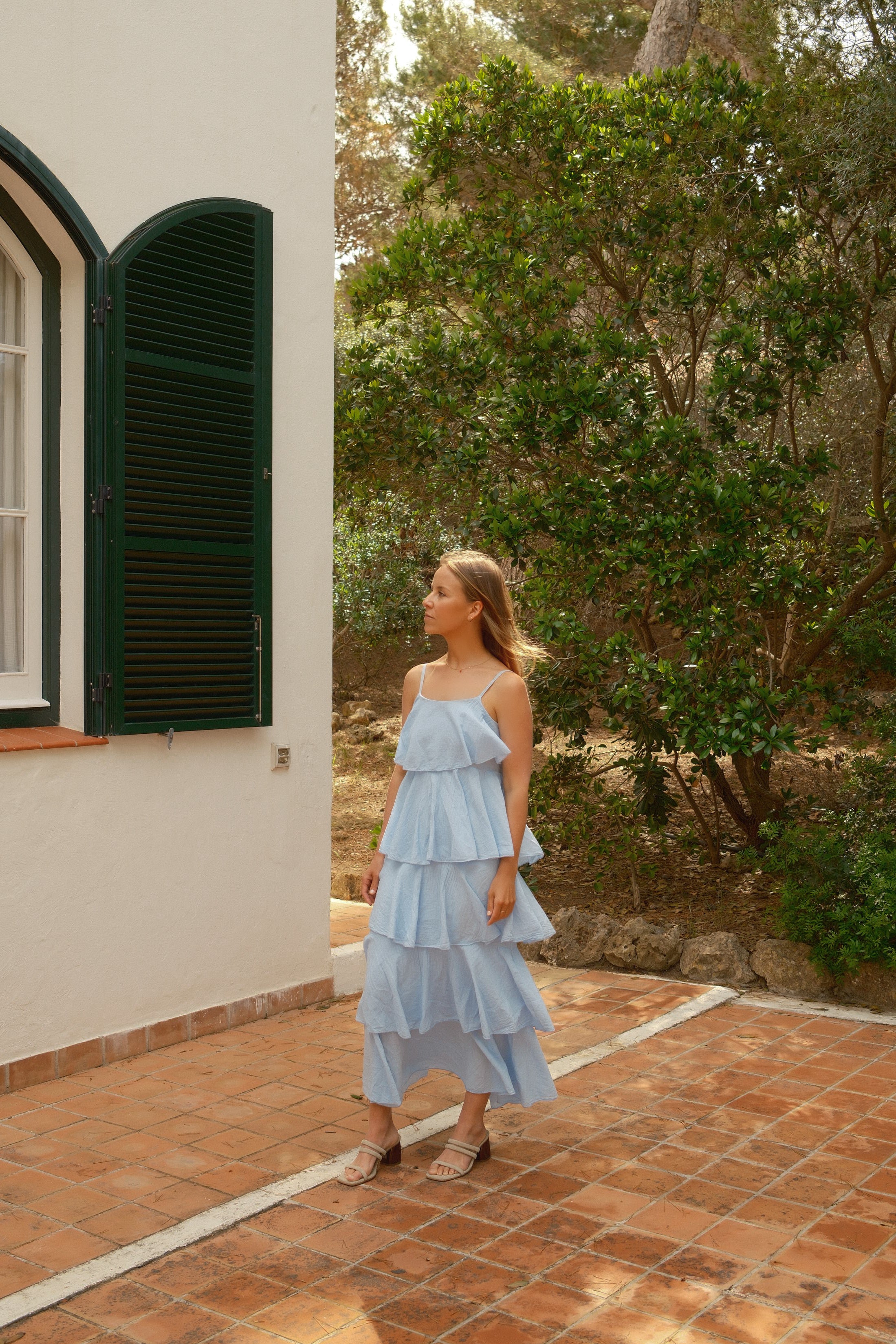 VOLANT MAXI DRESS BABY BLUE