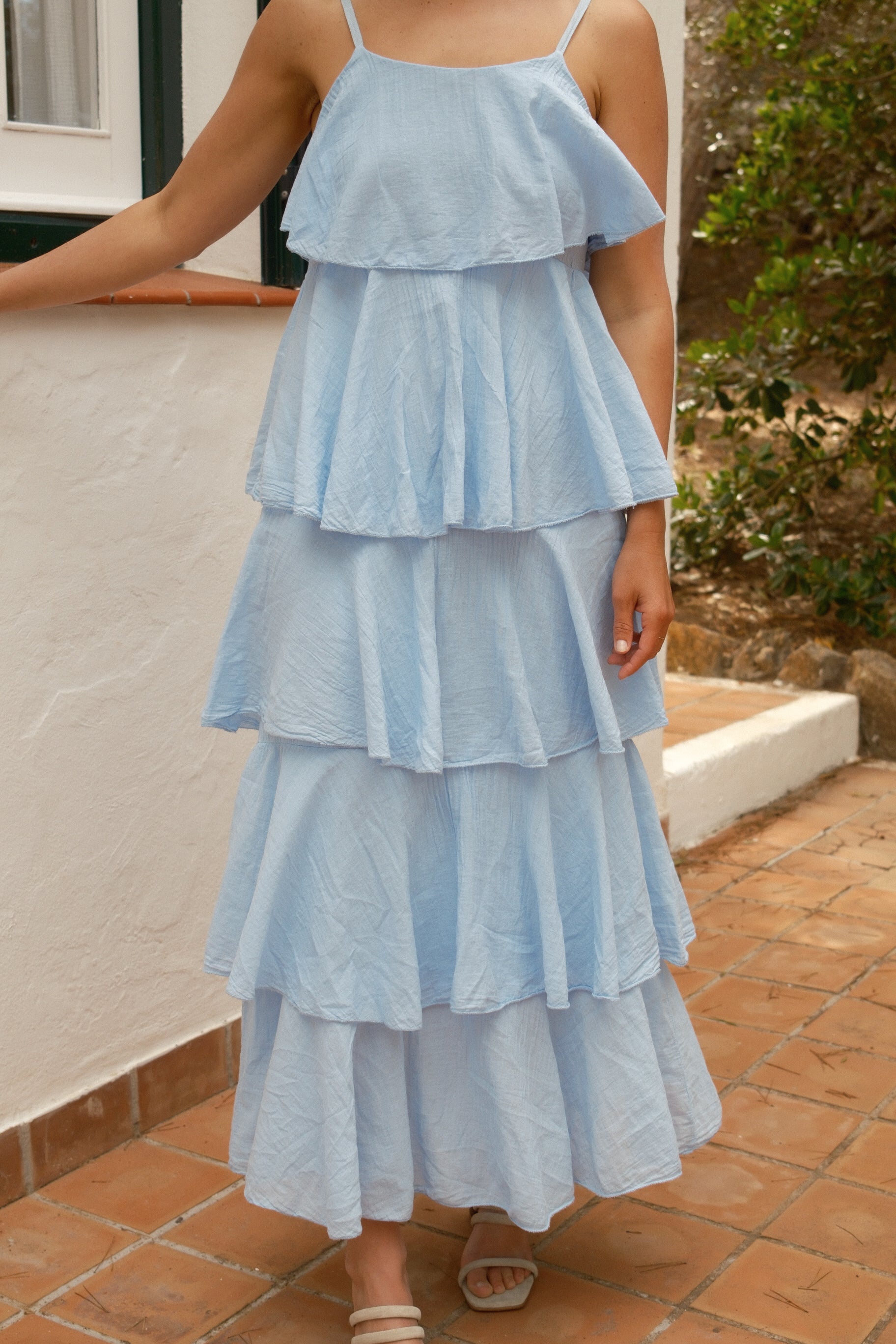 VOLANT MAXI DRESS BABY BLUE