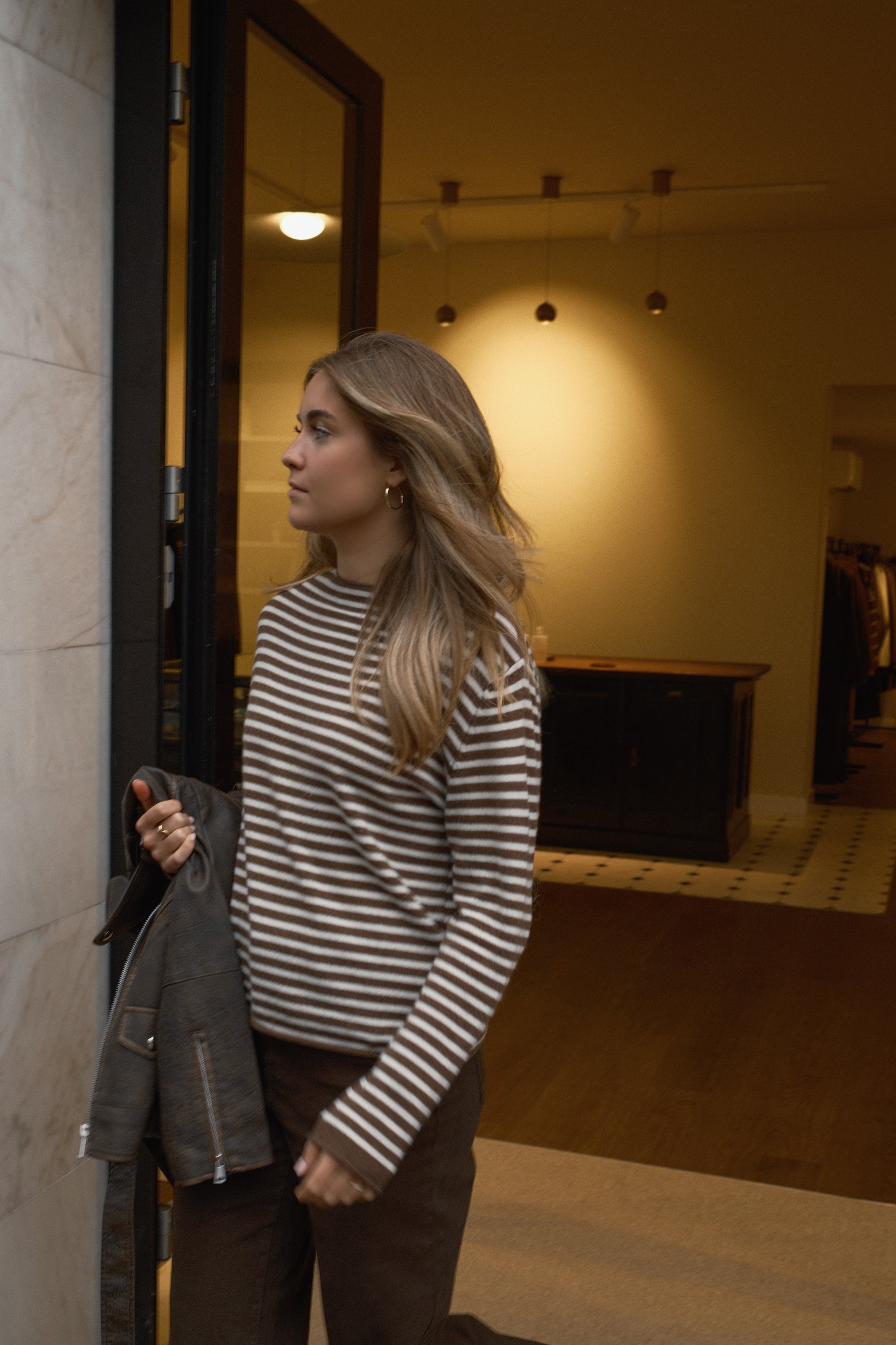 CASHMERE WOOLMIX KNIT STRIPED CHOCO