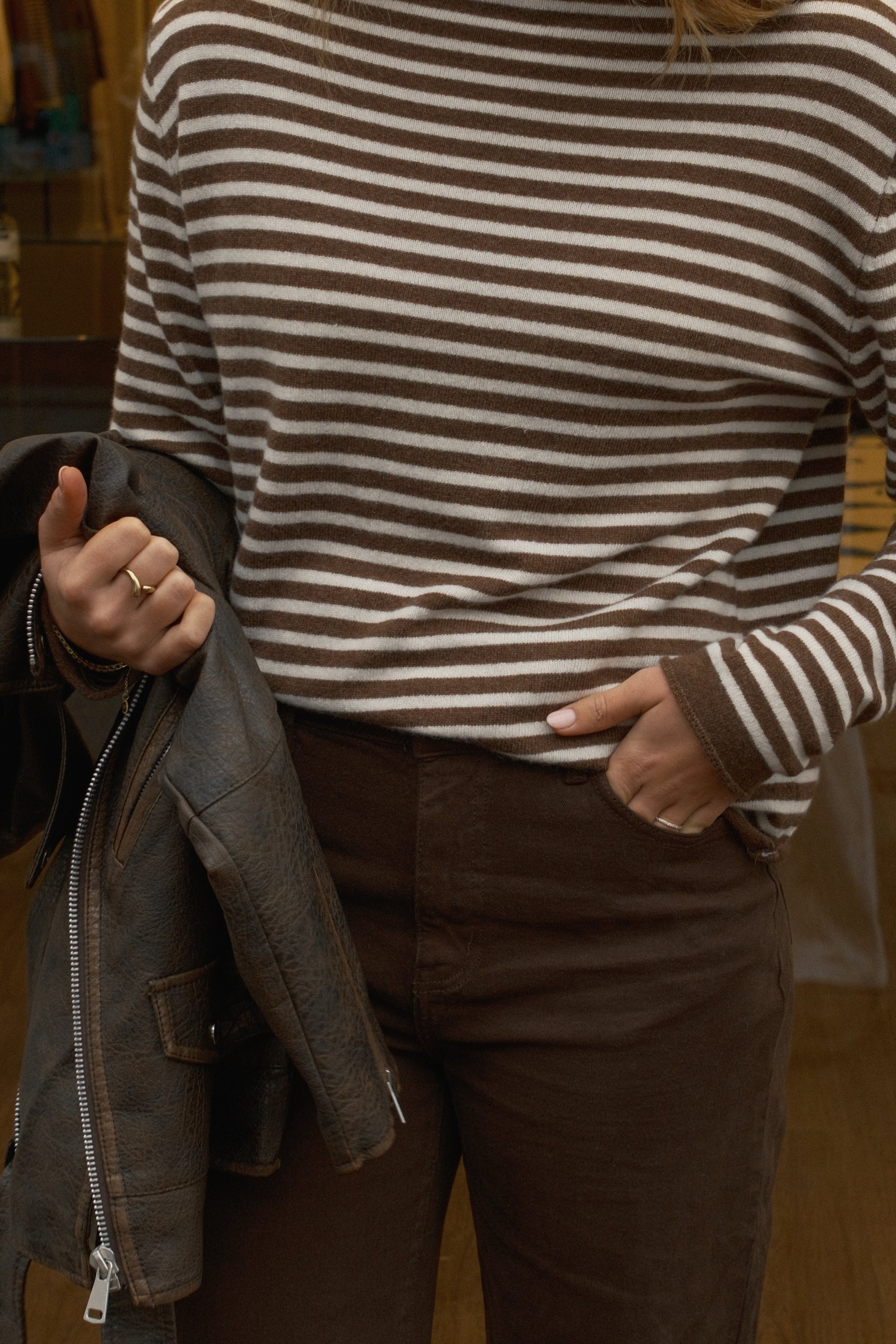 CASHMERE WOOLMIX KNIT STRIPED CHOCO