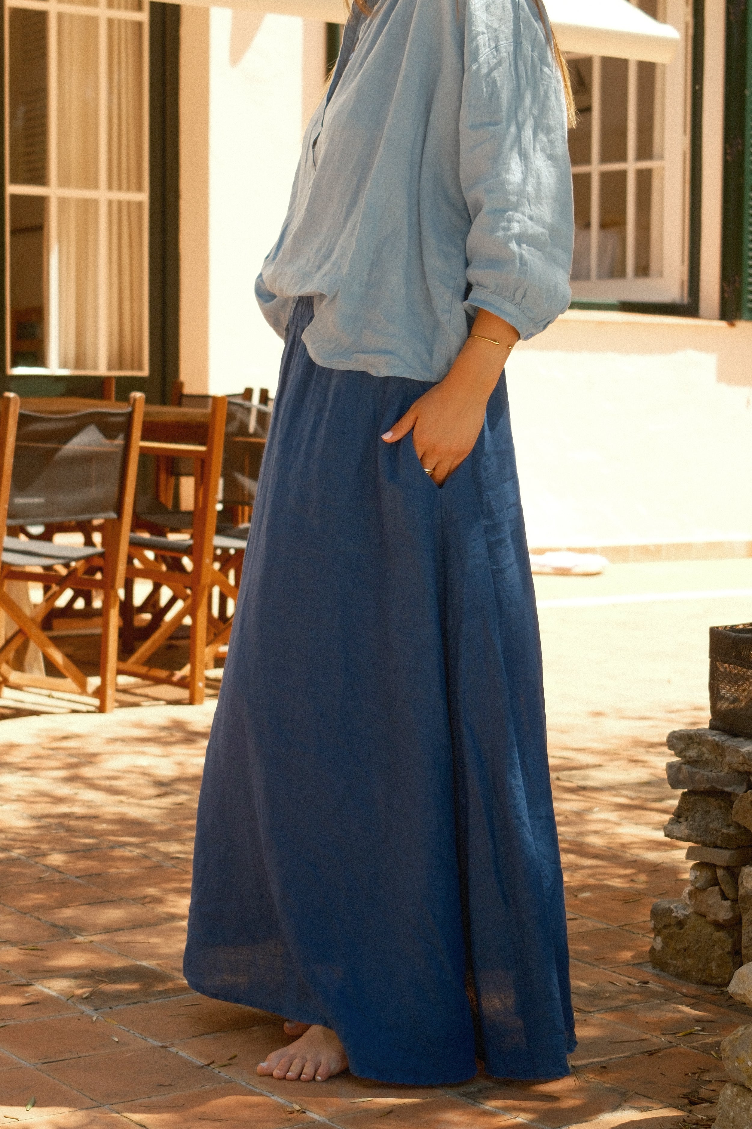 100% LINNEN MAXI SKIRT NAVY