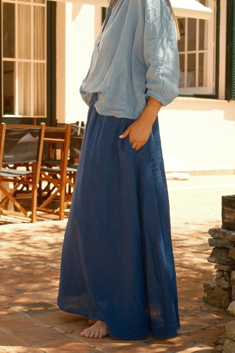 100% LINNEN MAXI SKIRT NAVY