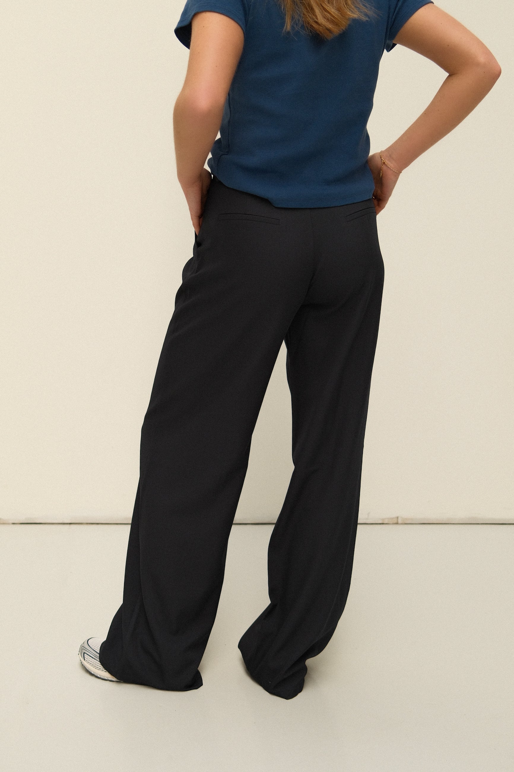 WIDE LEG MID WAIST PANTALON NAVY