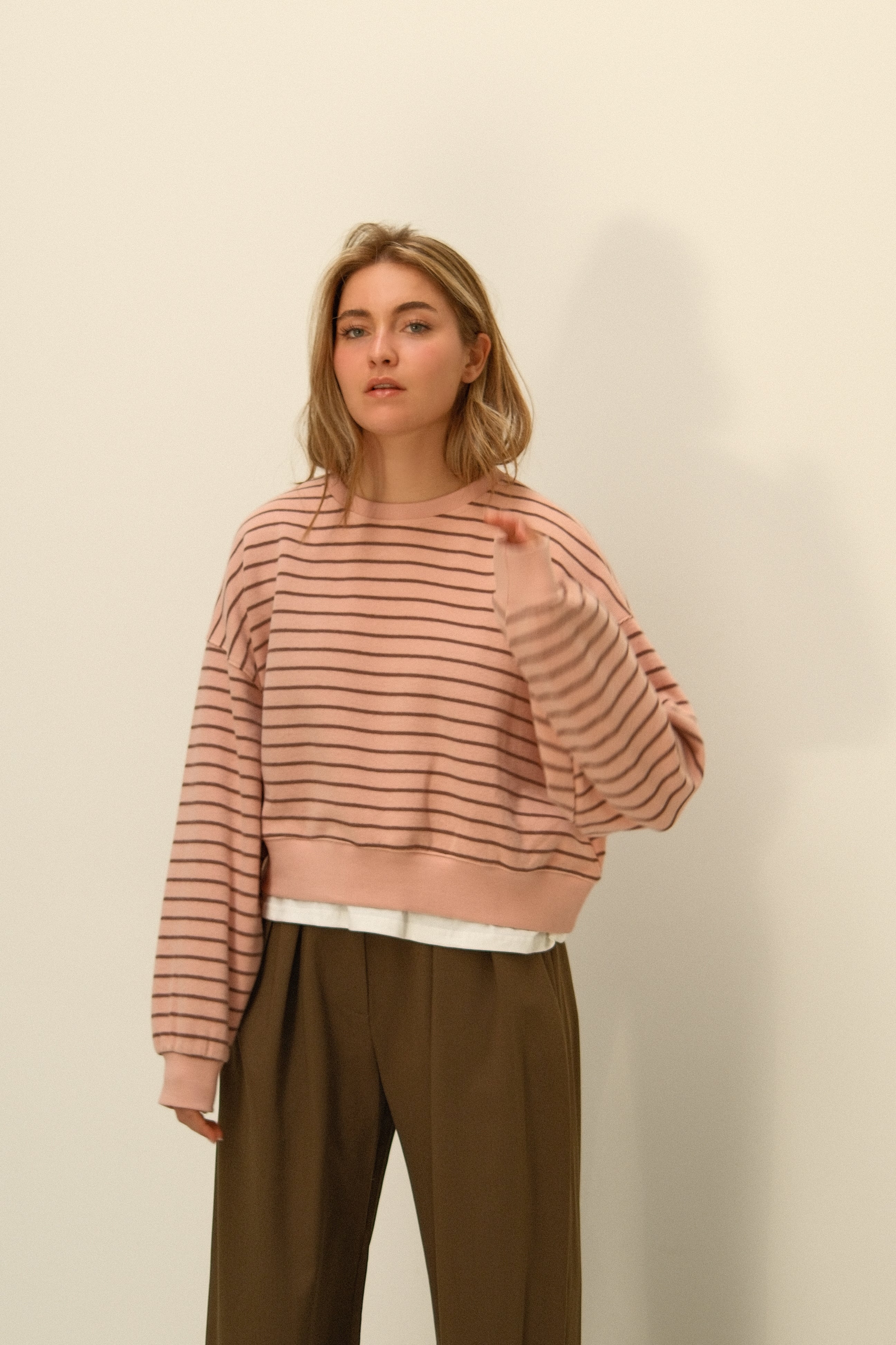 STRIPED SALLY SWEATER CHOCO/PINK