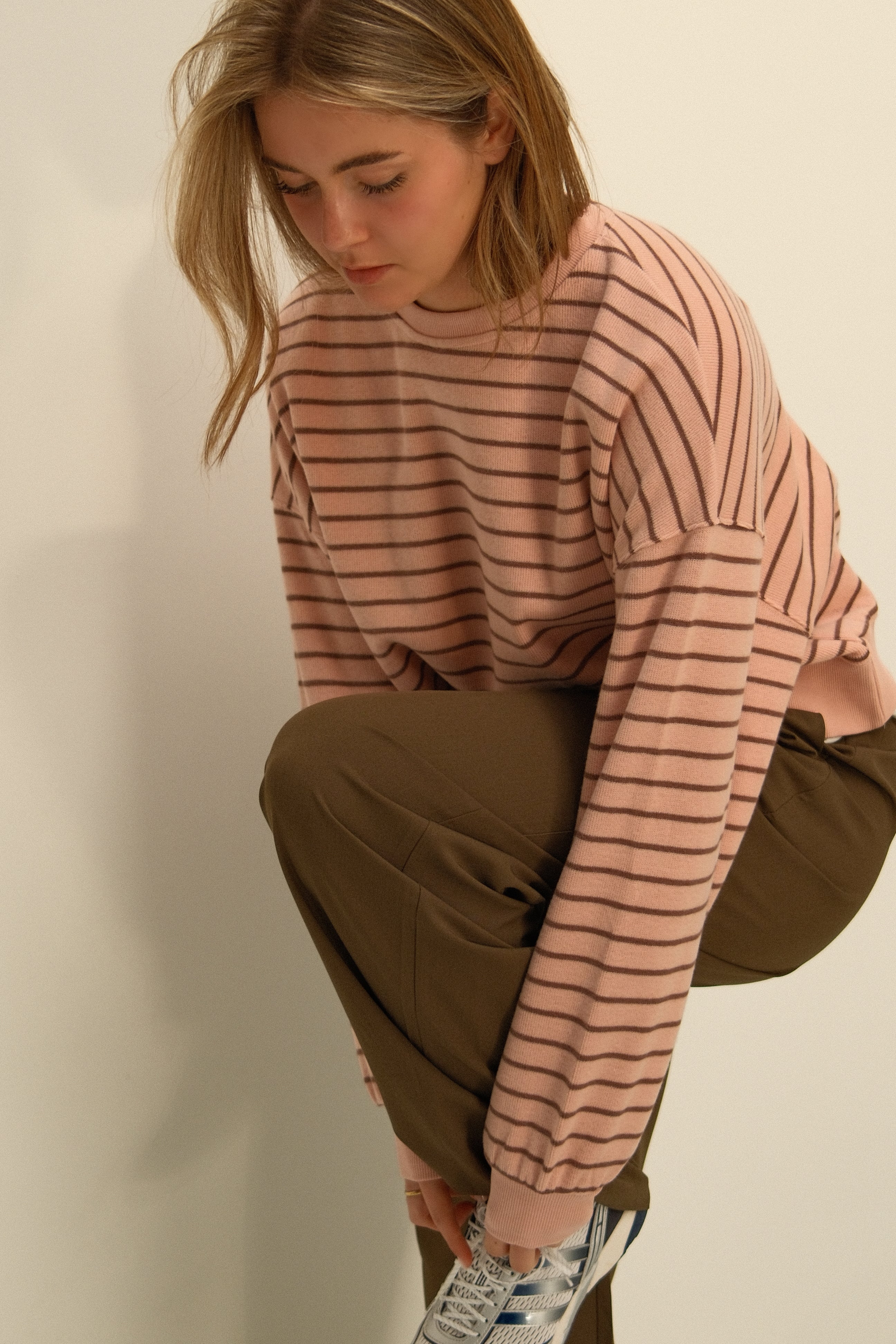 STRIPED SALLY SWEATER CHOCO/PINK