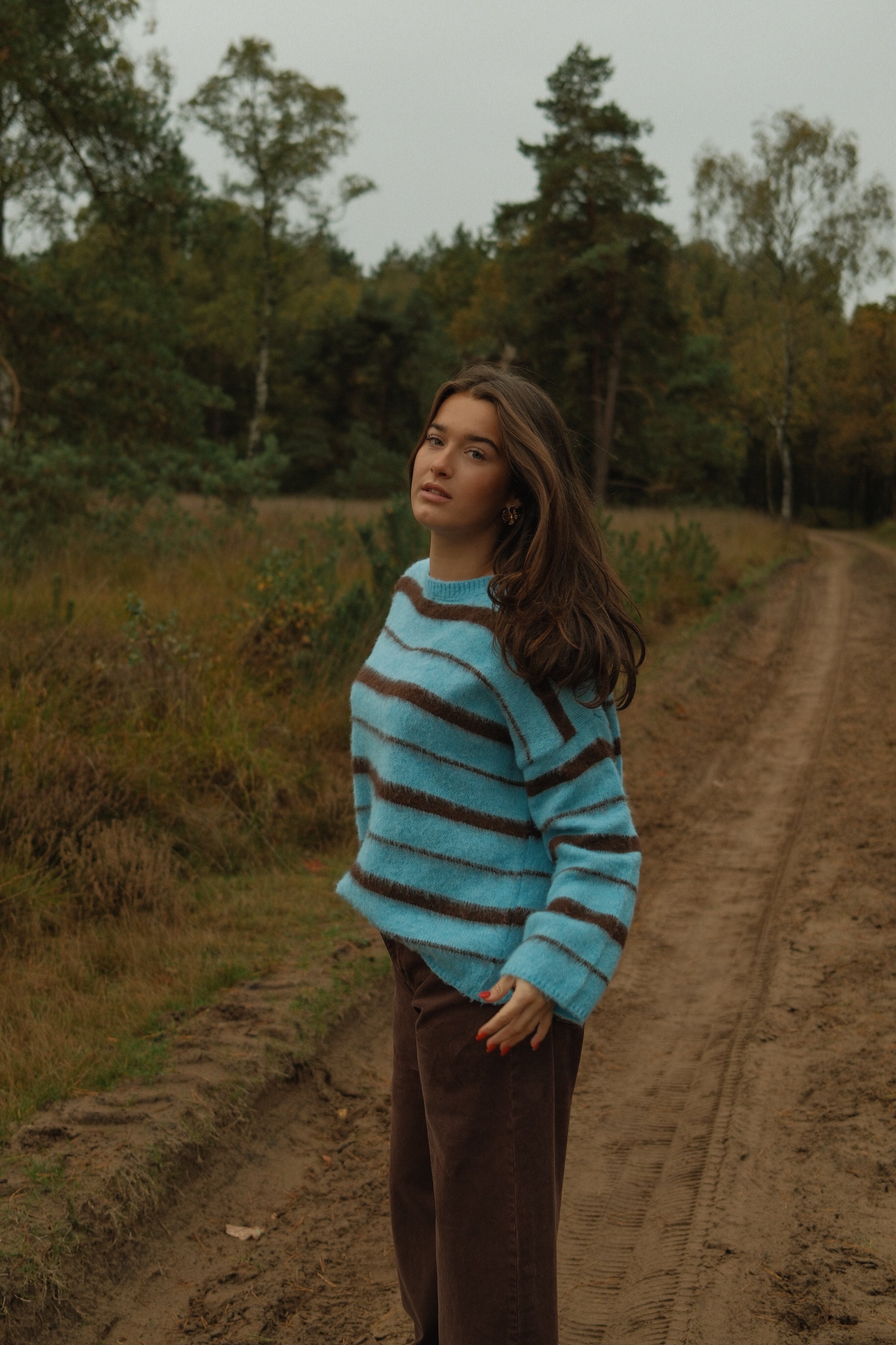 90’S STRIPE KNIT BLUE/CHOCO