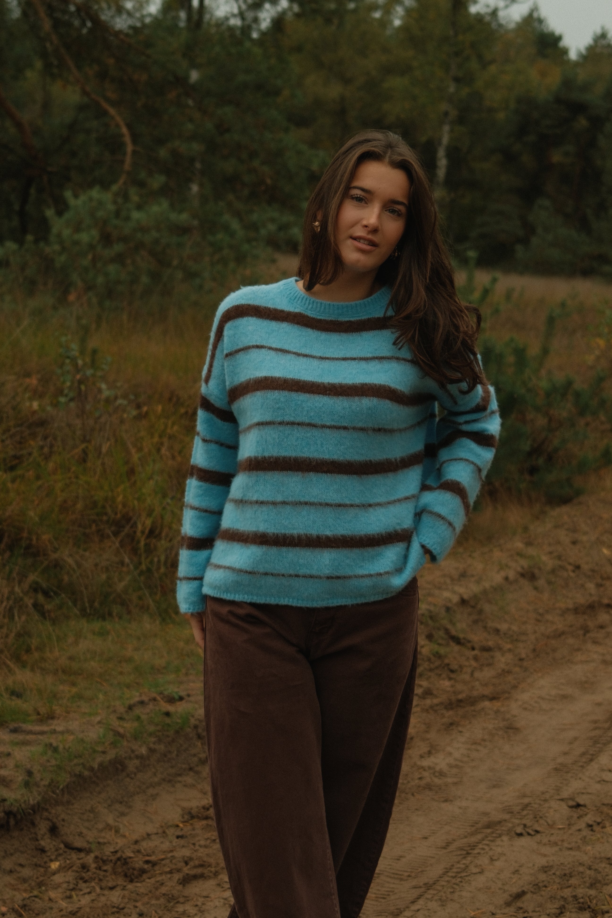 90’S STRIPE KNIT BLUE/CHOCO