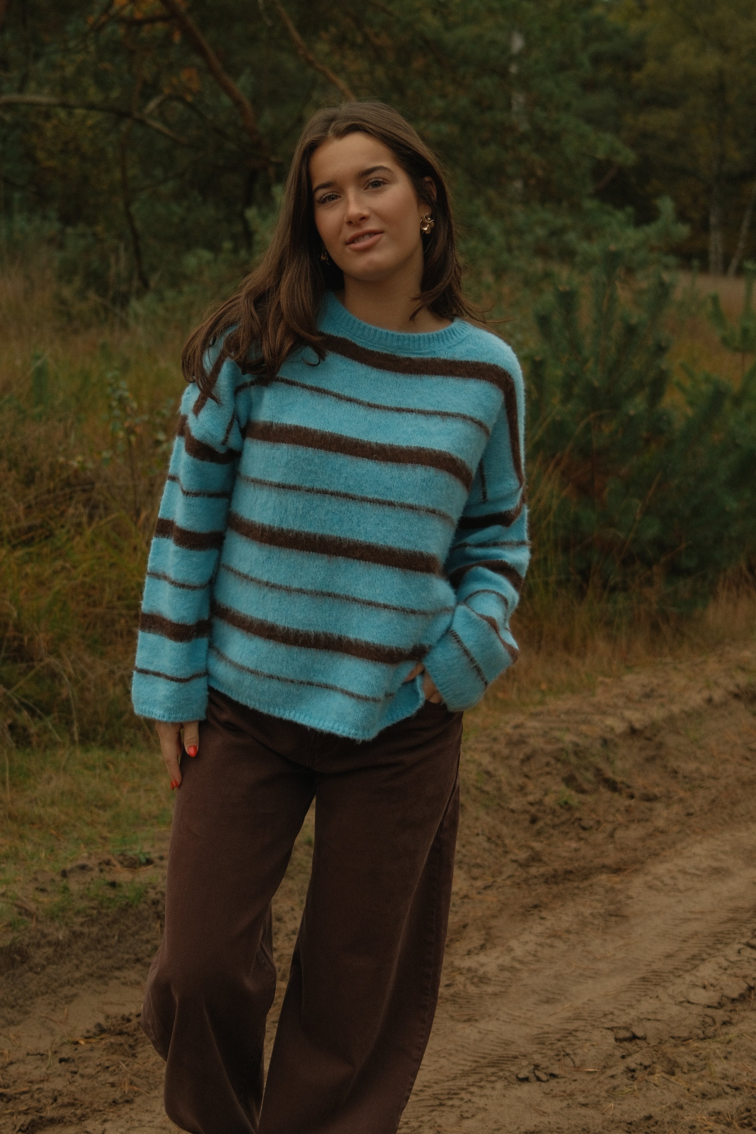 90’S STRIPE KNIT BLUE/CHOCO
