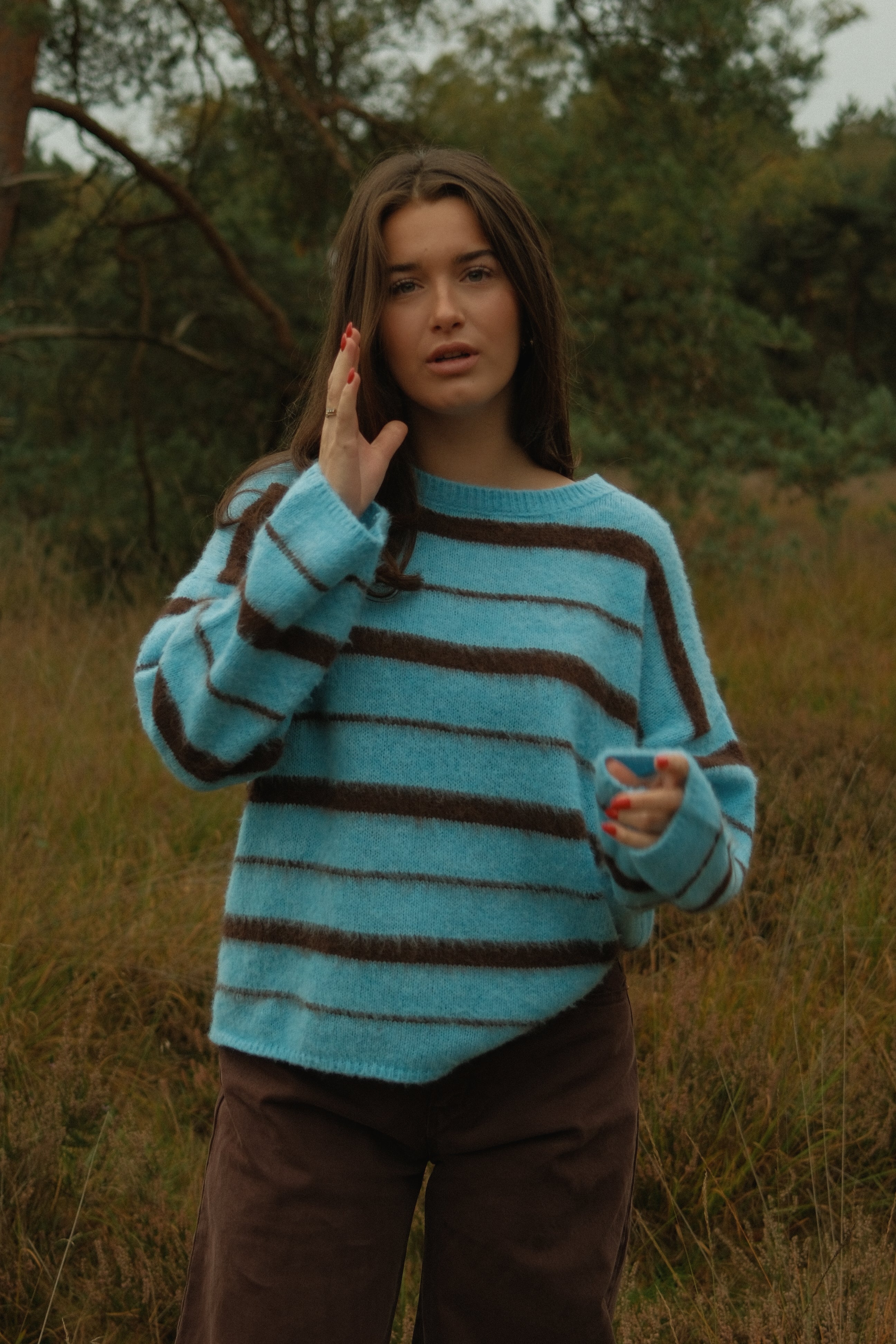 90’S STRIPE KNIT BLUE/CHOCO