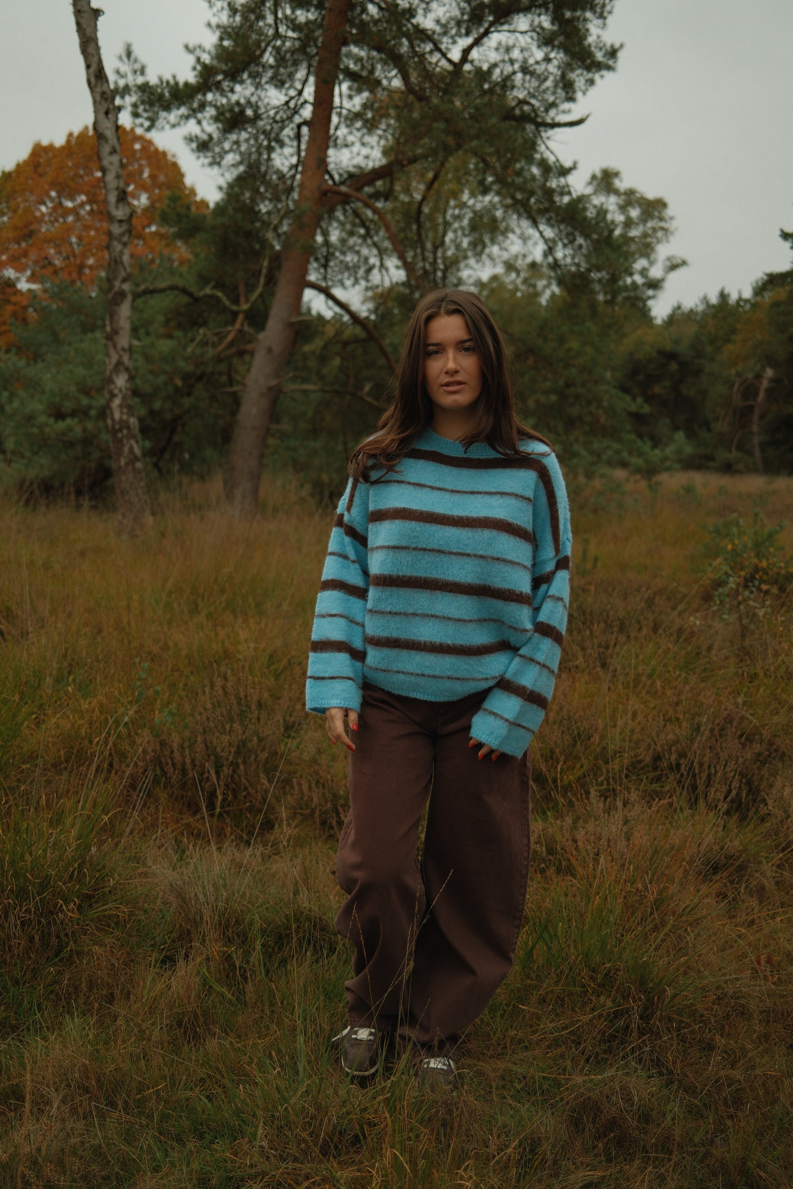 90’S STRIPE KNIT BLUE/CHOCO