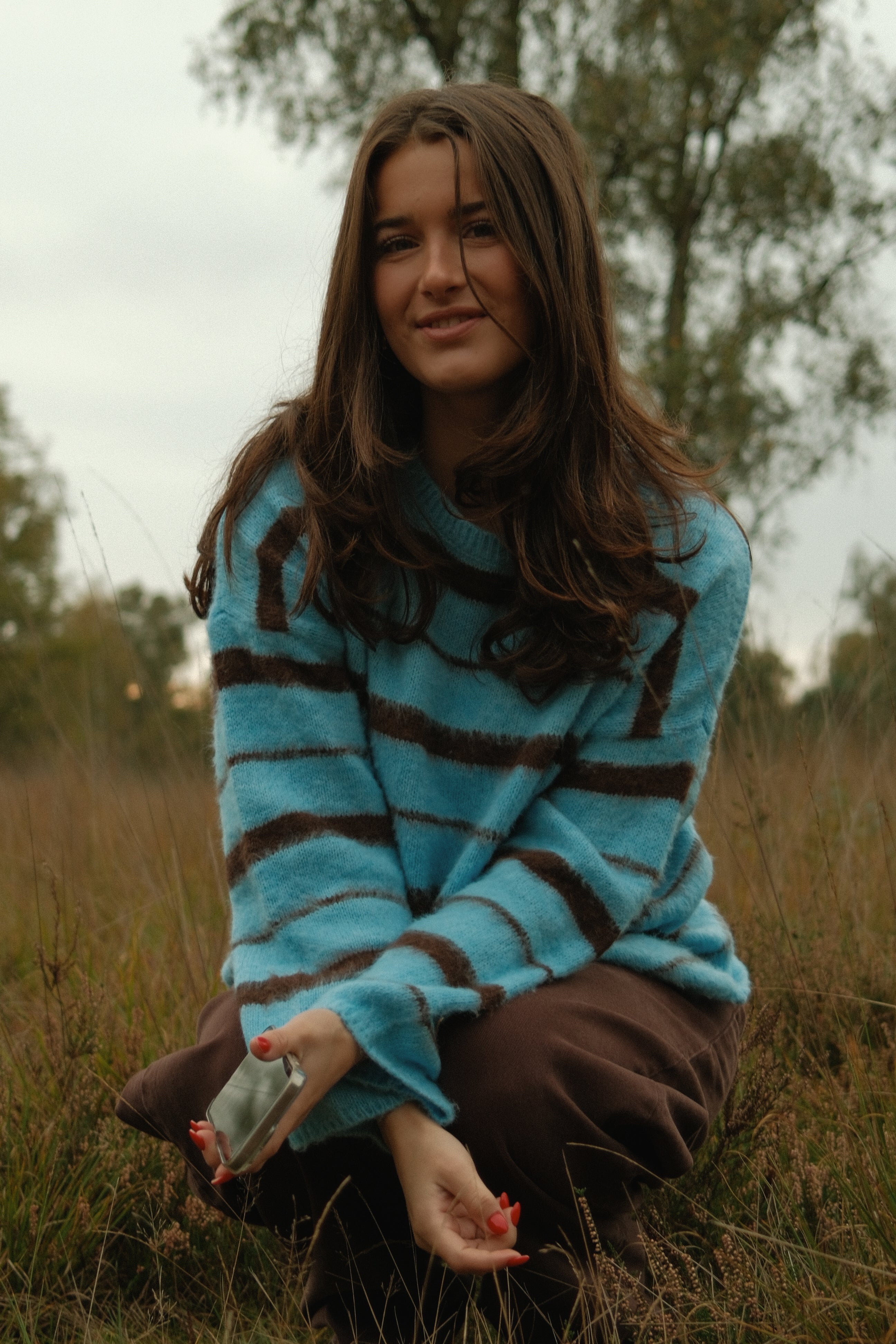 90’S STRIPE KNIT BLUE/CHOCO