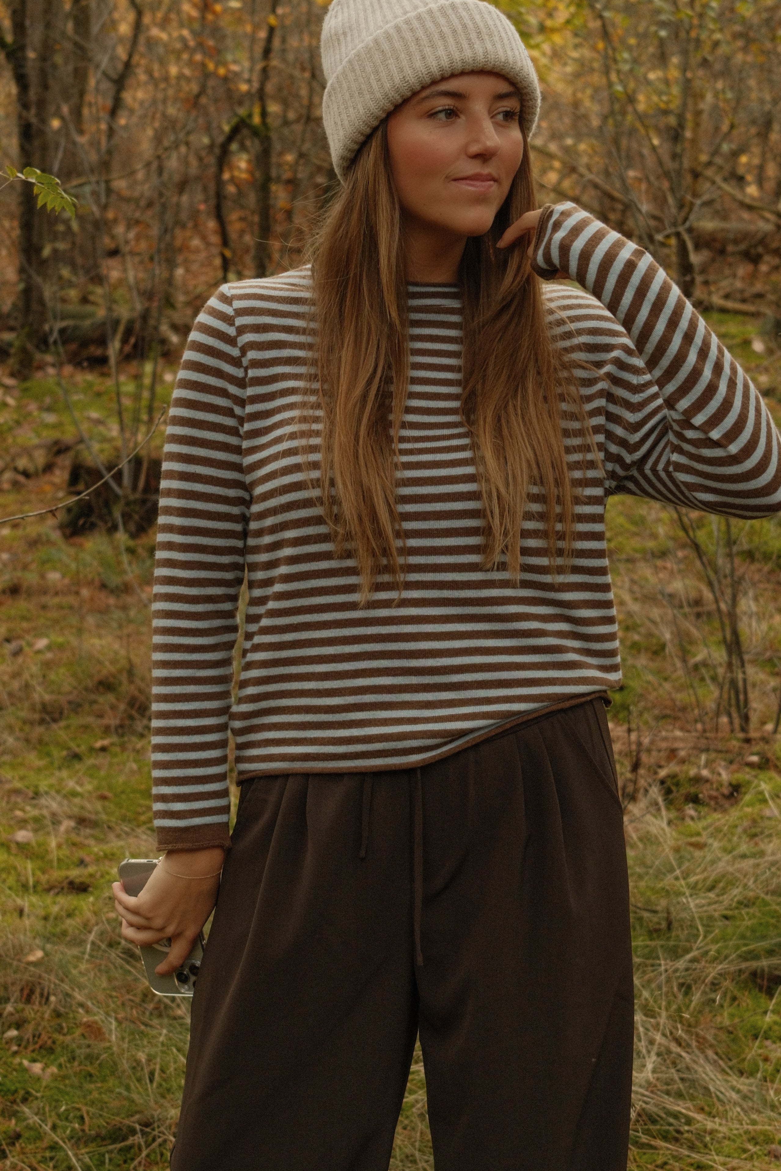 CASHMERE WOOLMIX KNIT STRIPED CHOCO/BLUE