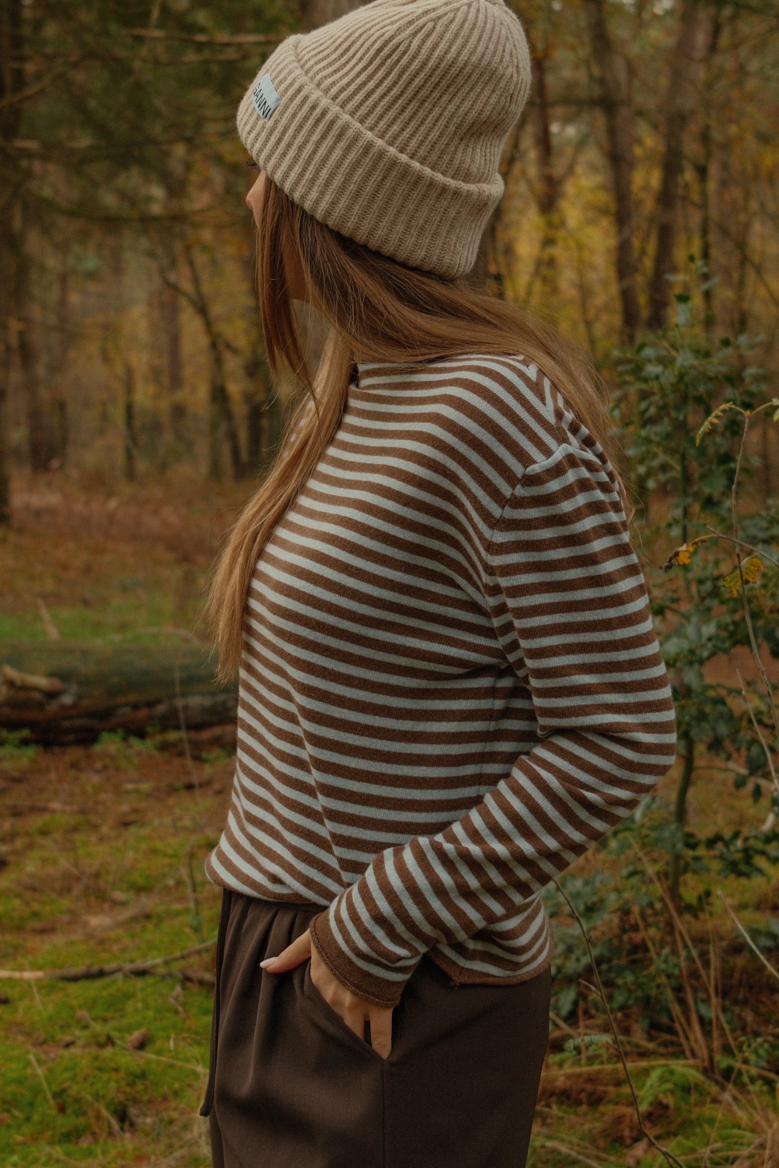 CASHMERE WOOLMIX KNIT STRIPED CHOCO/BLUE