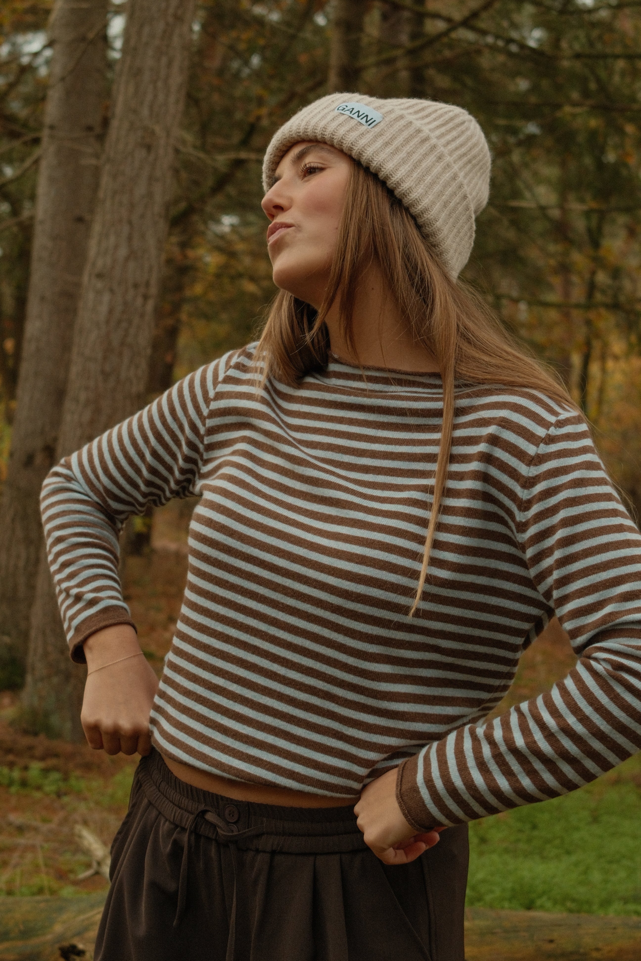 CASHMERE WOOLMIX KNIT STRIPED CHOCO/BLUE