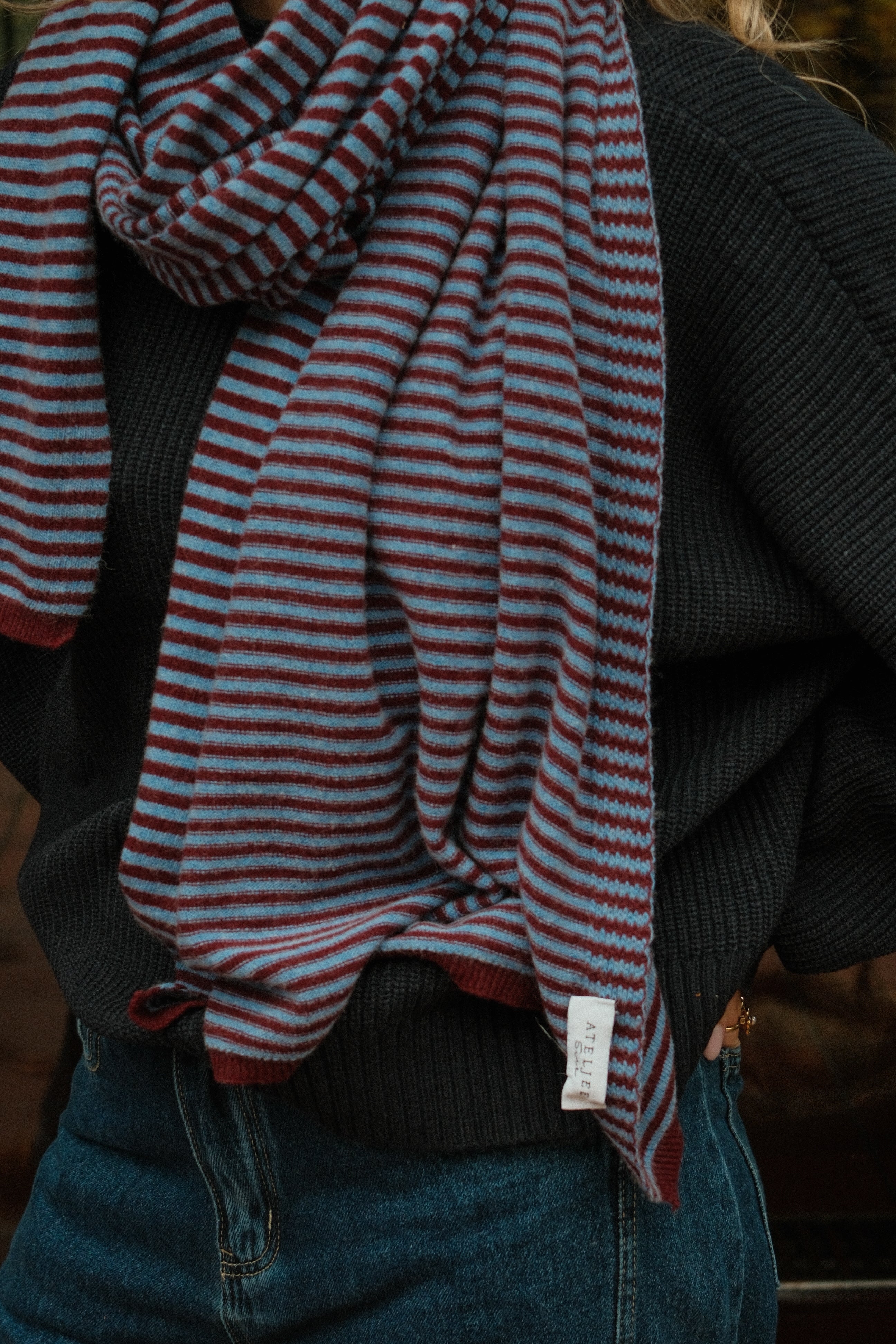 A/S SCARF STRIPED BORDEAUX/LIGHTBLUE