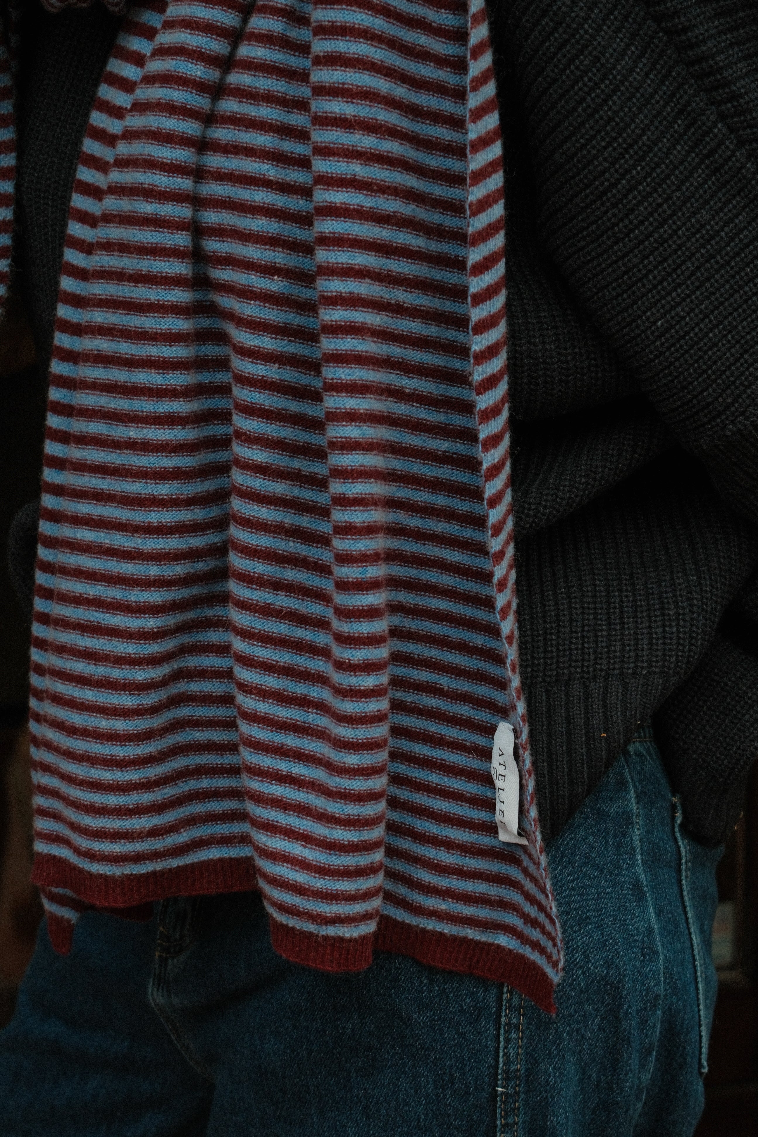 A/S SCARF STRIPED BORDEAUX/LIGHTBLUE