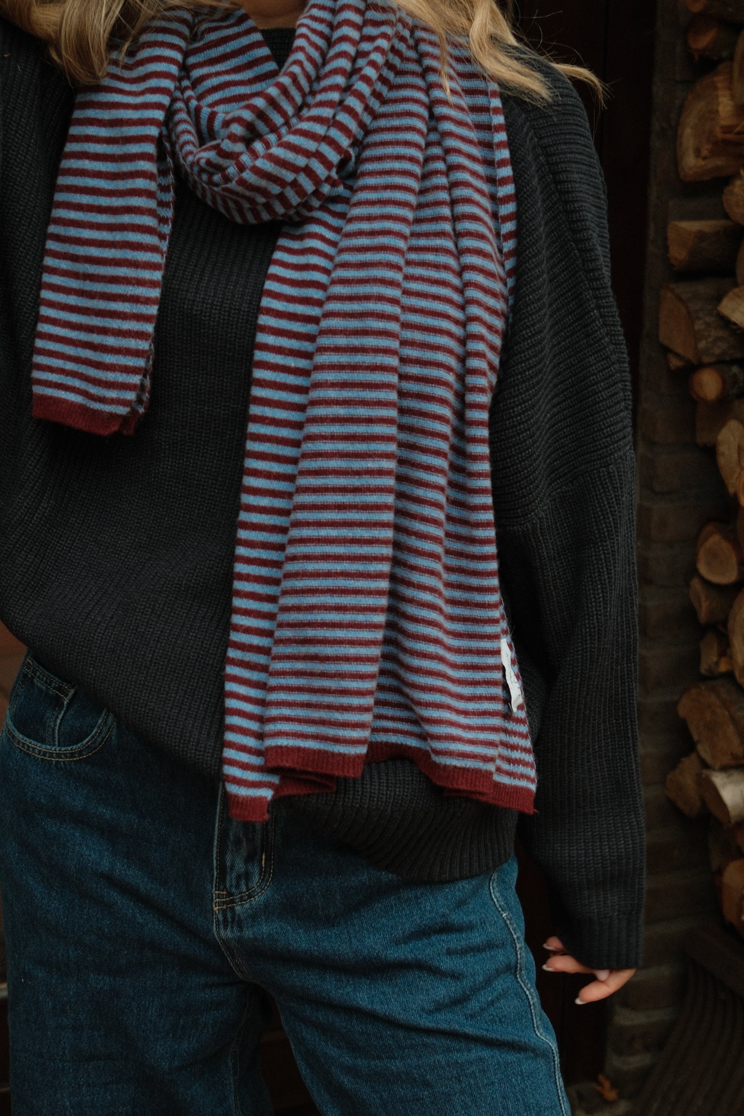 A/S SCARF STRIPED BORDEAUX/LIGHTBLUE