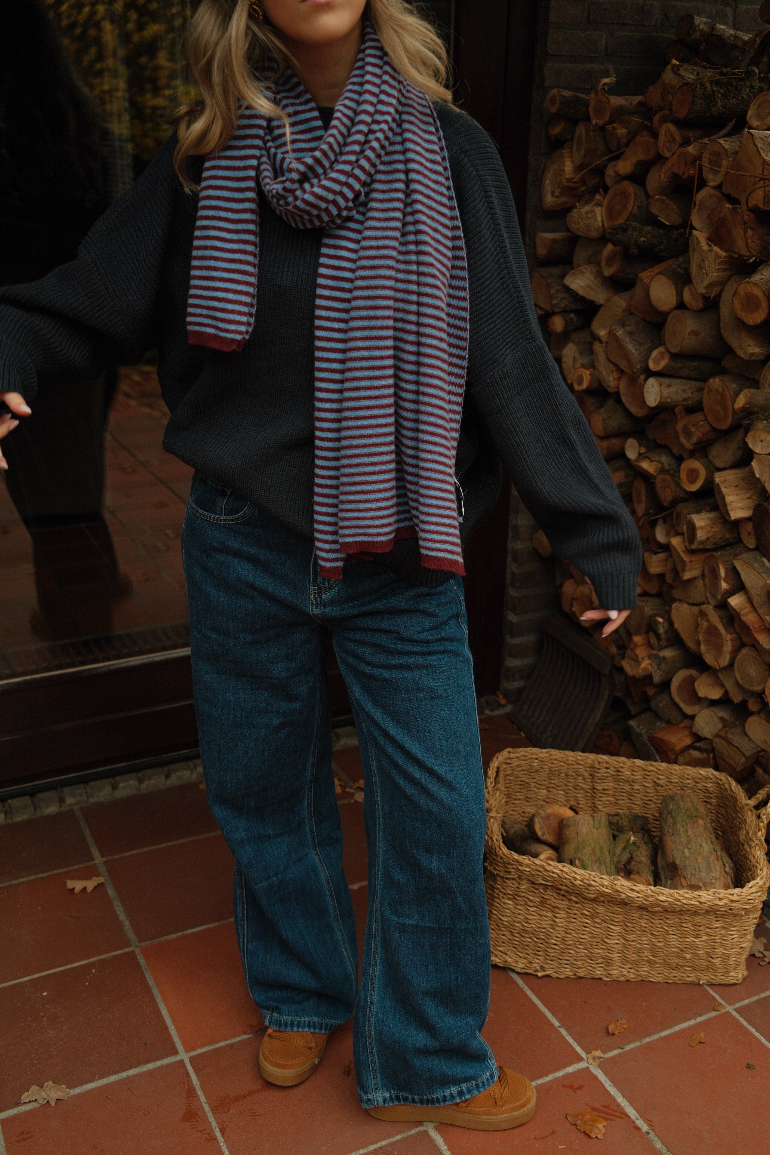 A/S SCARF STRIPED BORDEAUX/LIGHTBLUE