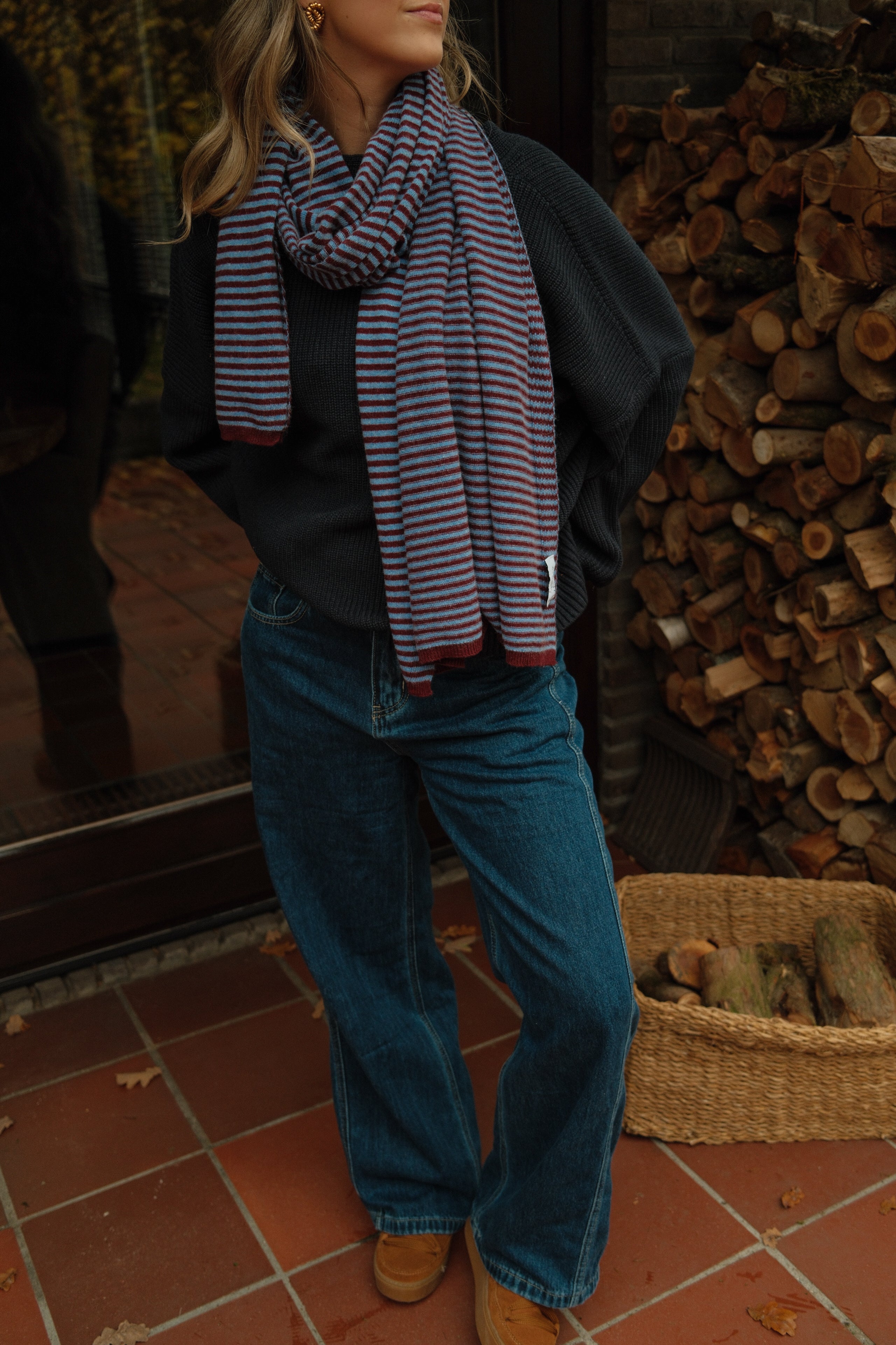 A/S SCARF STRIPED BORDEAUX/LIGHTBLUE