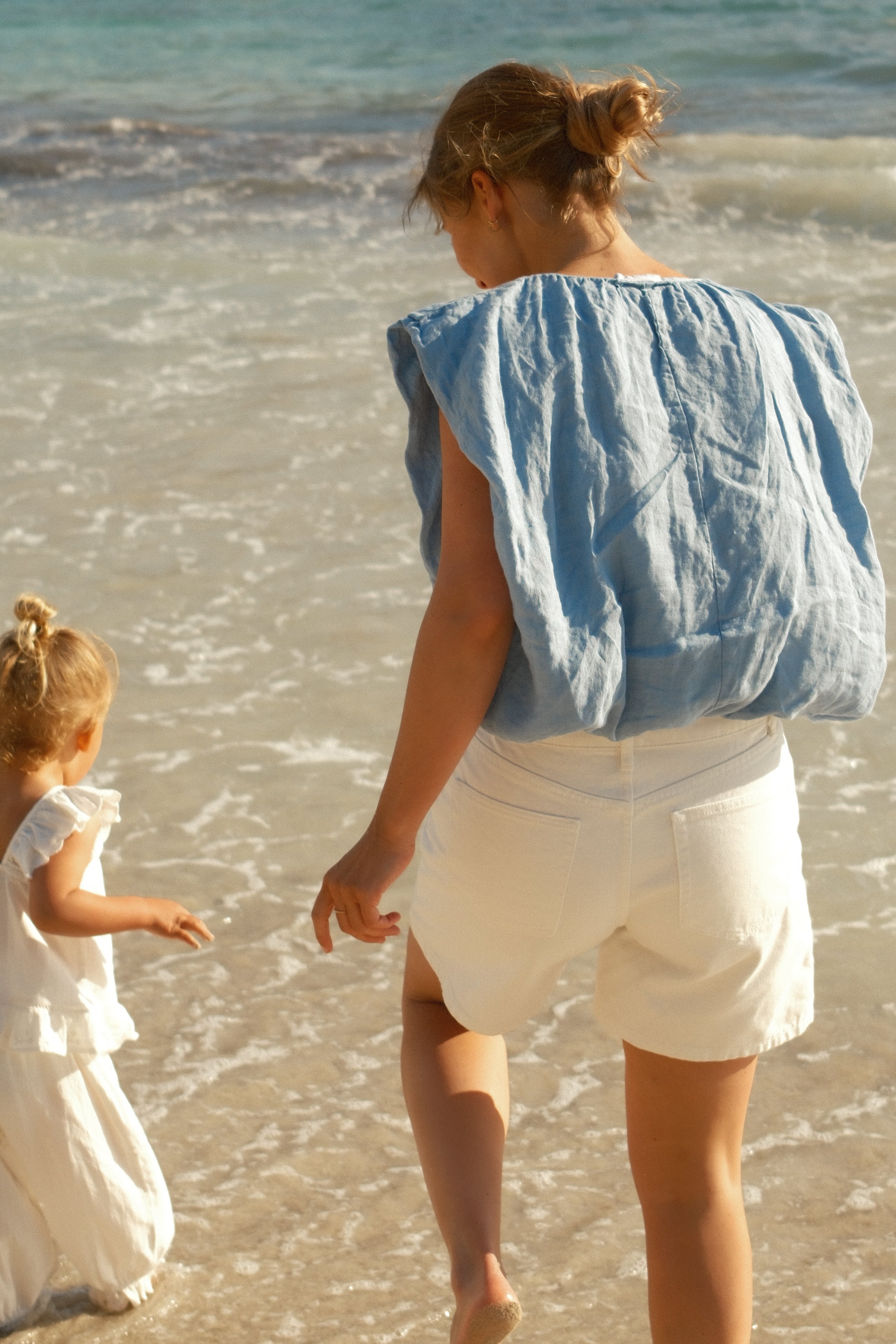 100% LINNEN V-TOP DENIMBLUE