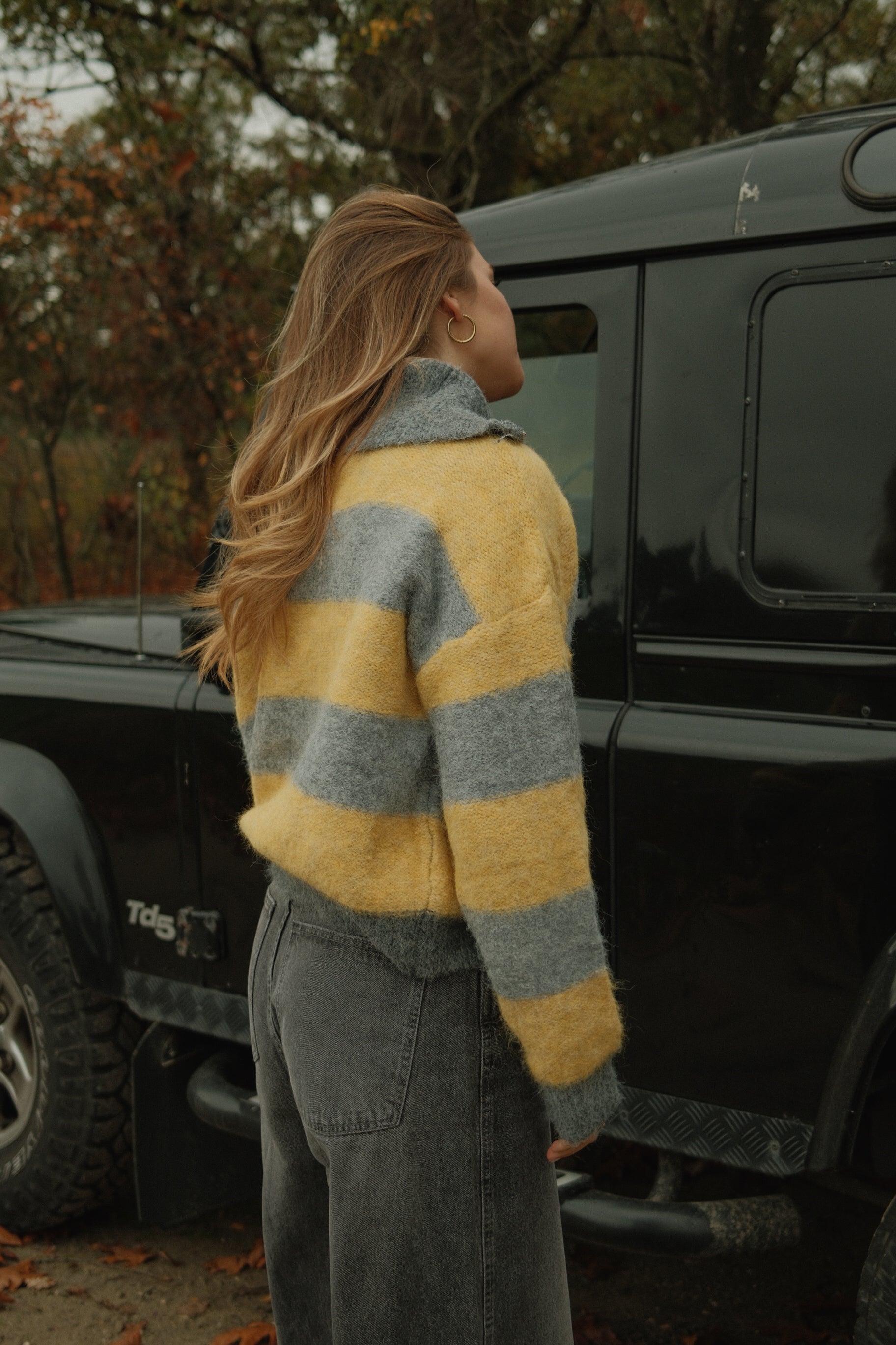 BOLD STRIPE ZIP KNIT YELLOW/GREY
