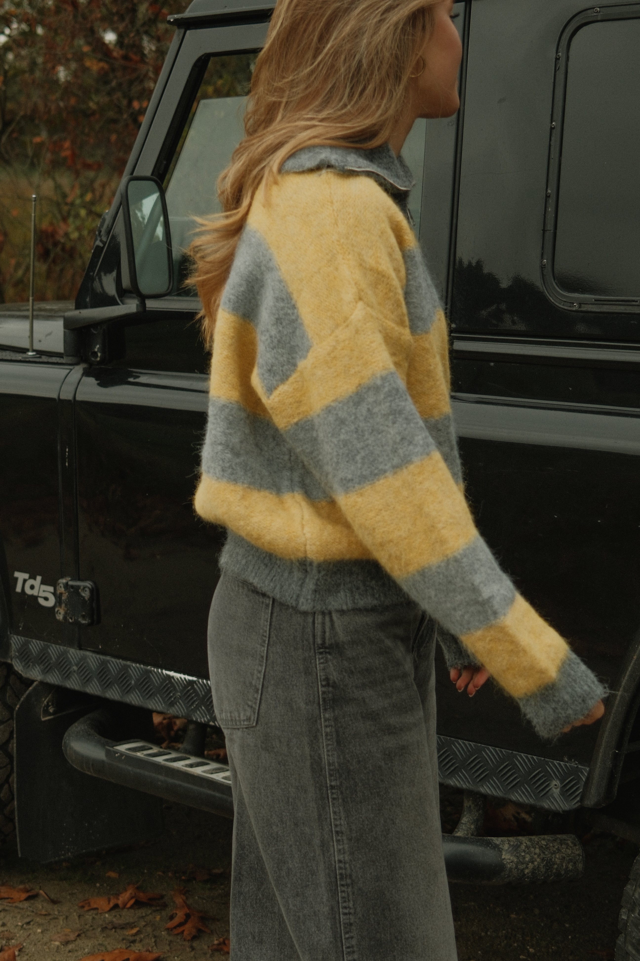 BOLD STRIPE ZIP KNIT YELLOW/GREY