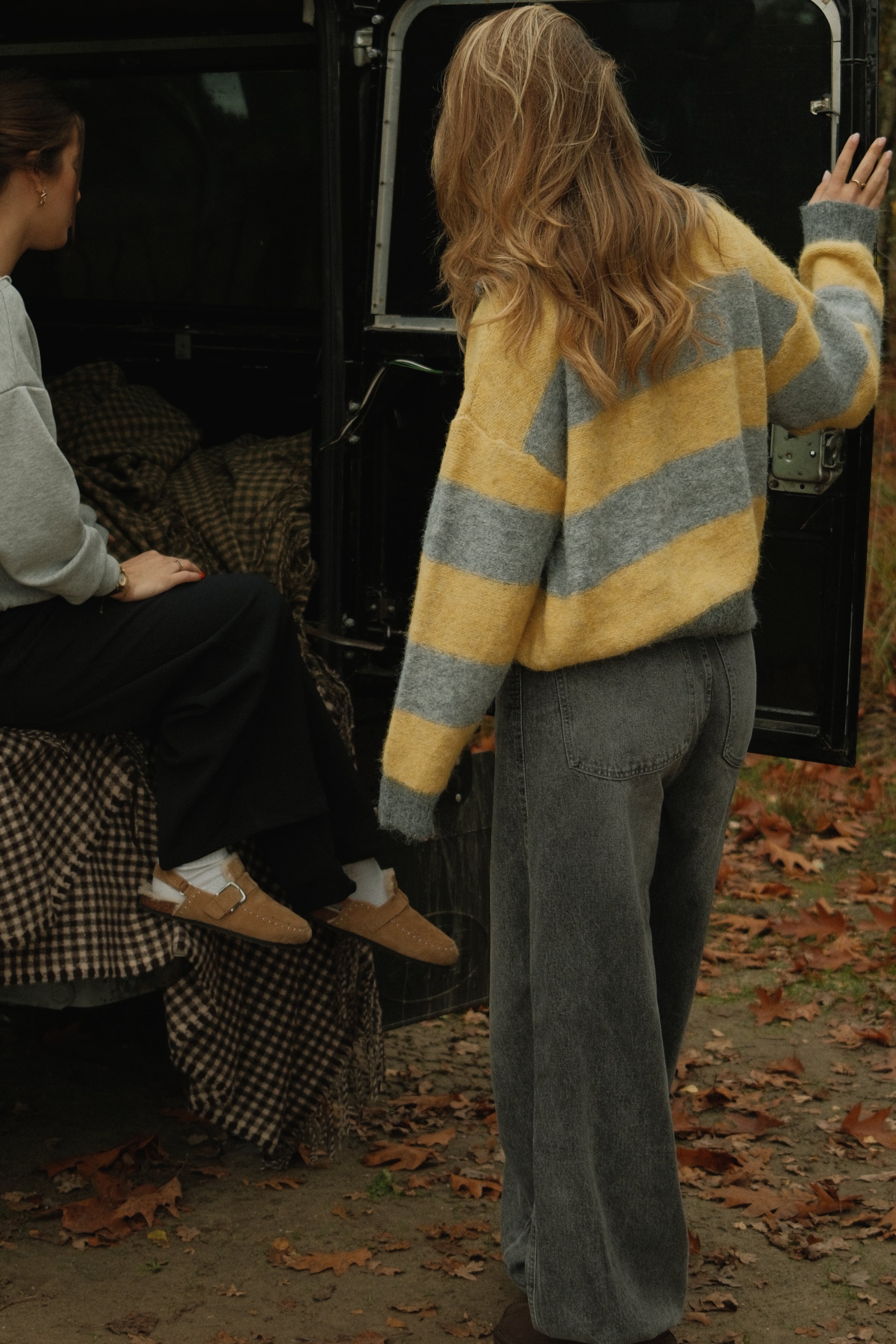 BOLD STRIPE ZIP KNIT YELLOW/GREY