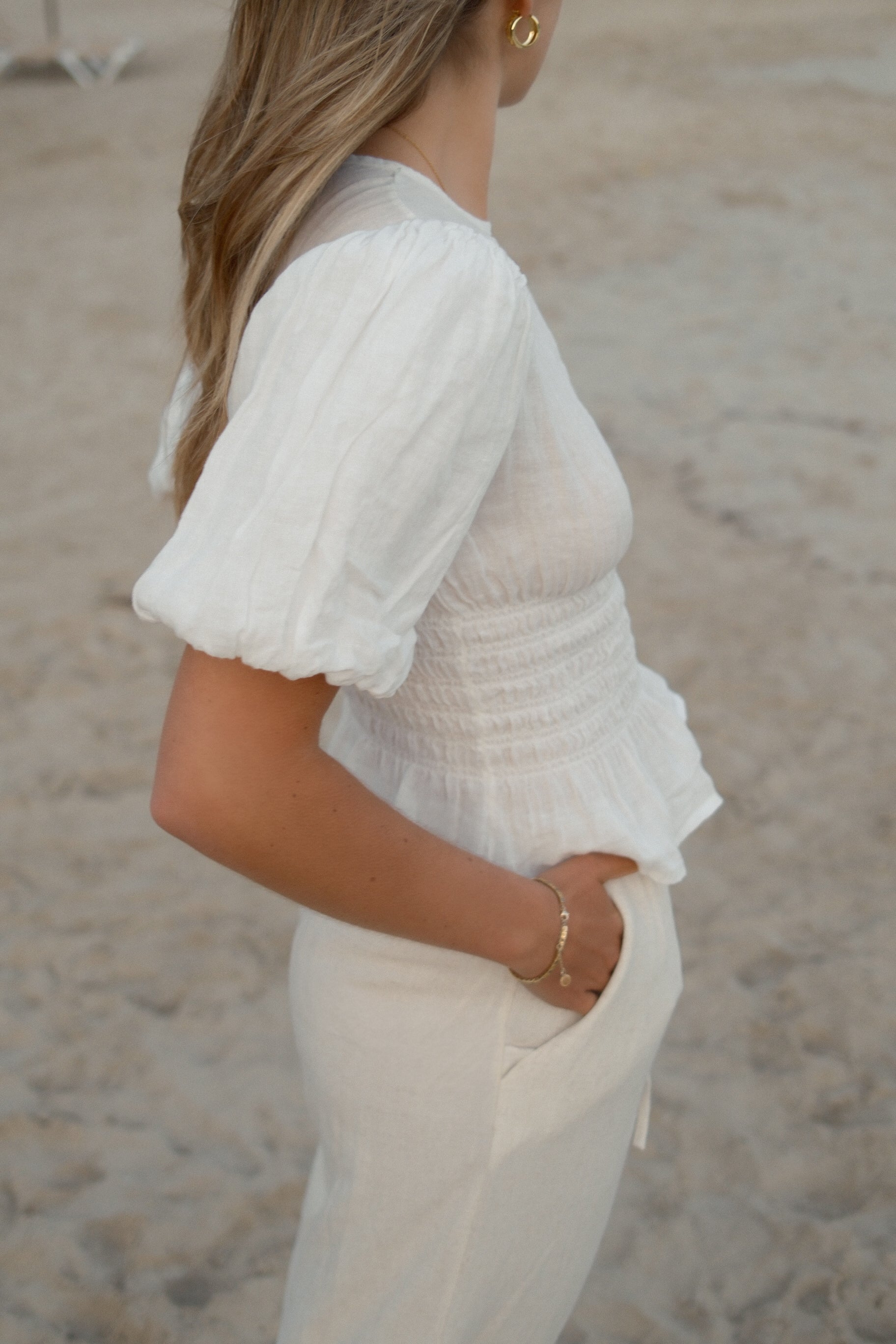 100% LINNEN TAILORED TOP WHITE