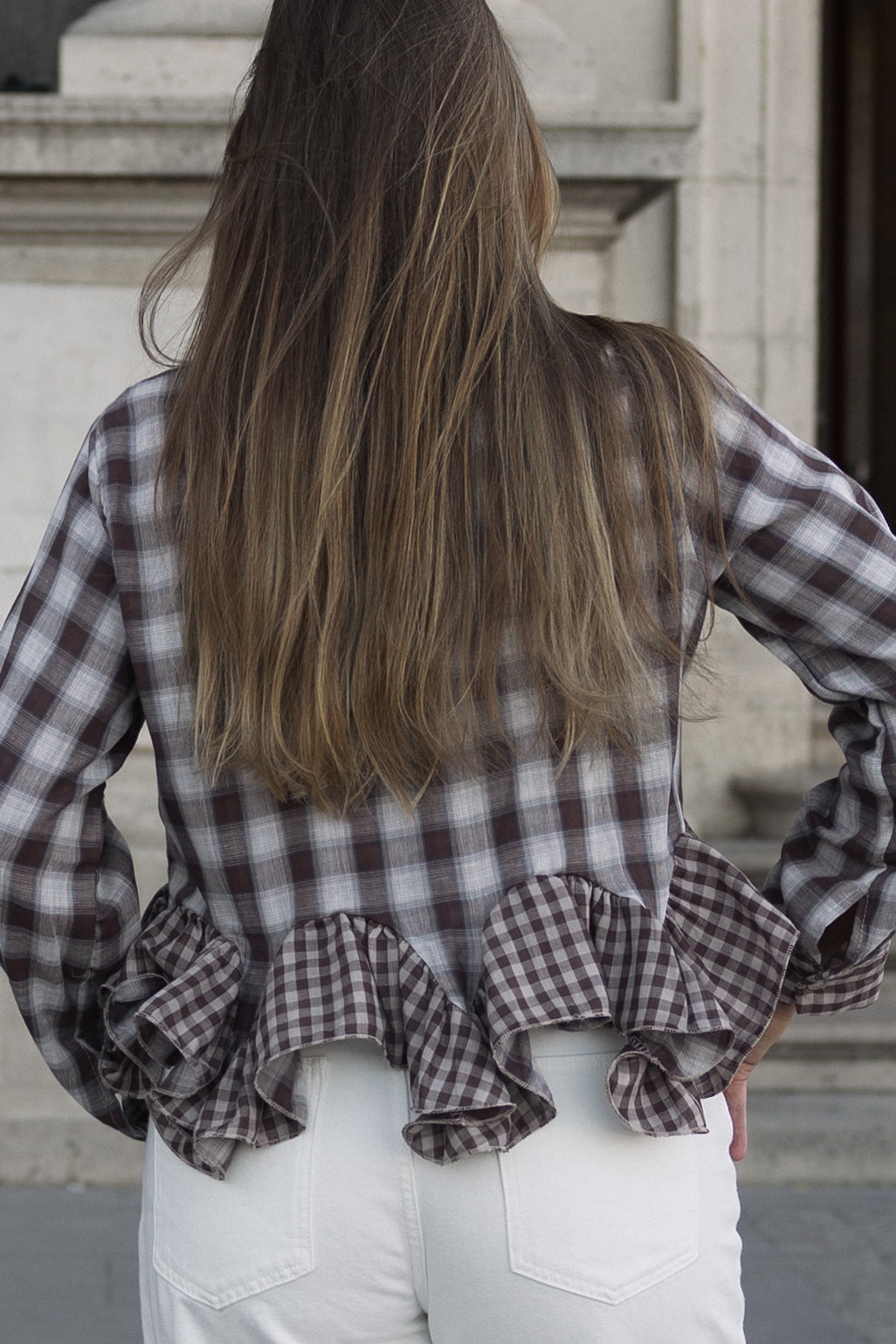 CHECKED VOLANT SHIRT CHOCO