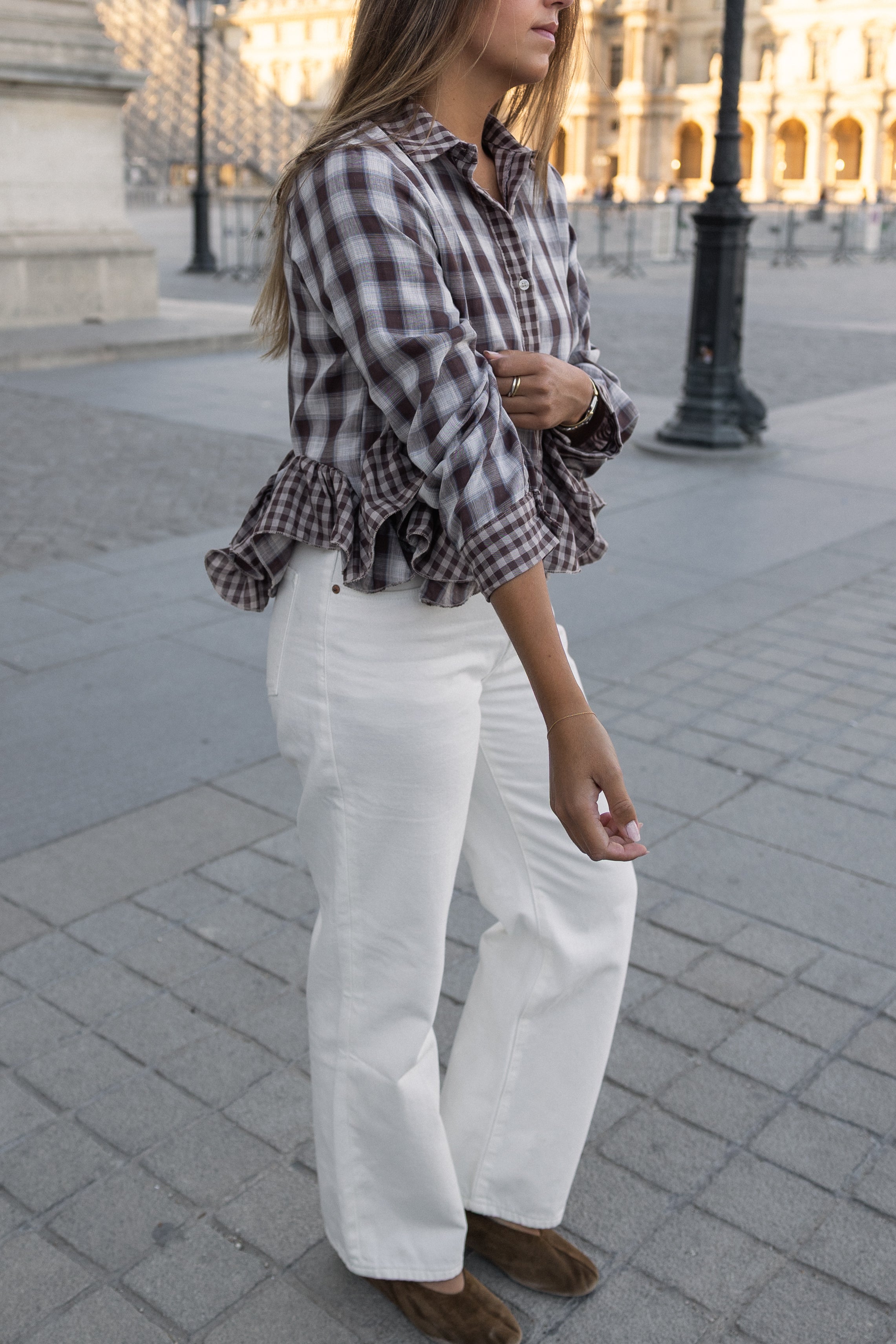 CHECKED VOLANT SHIRT CHOCO
