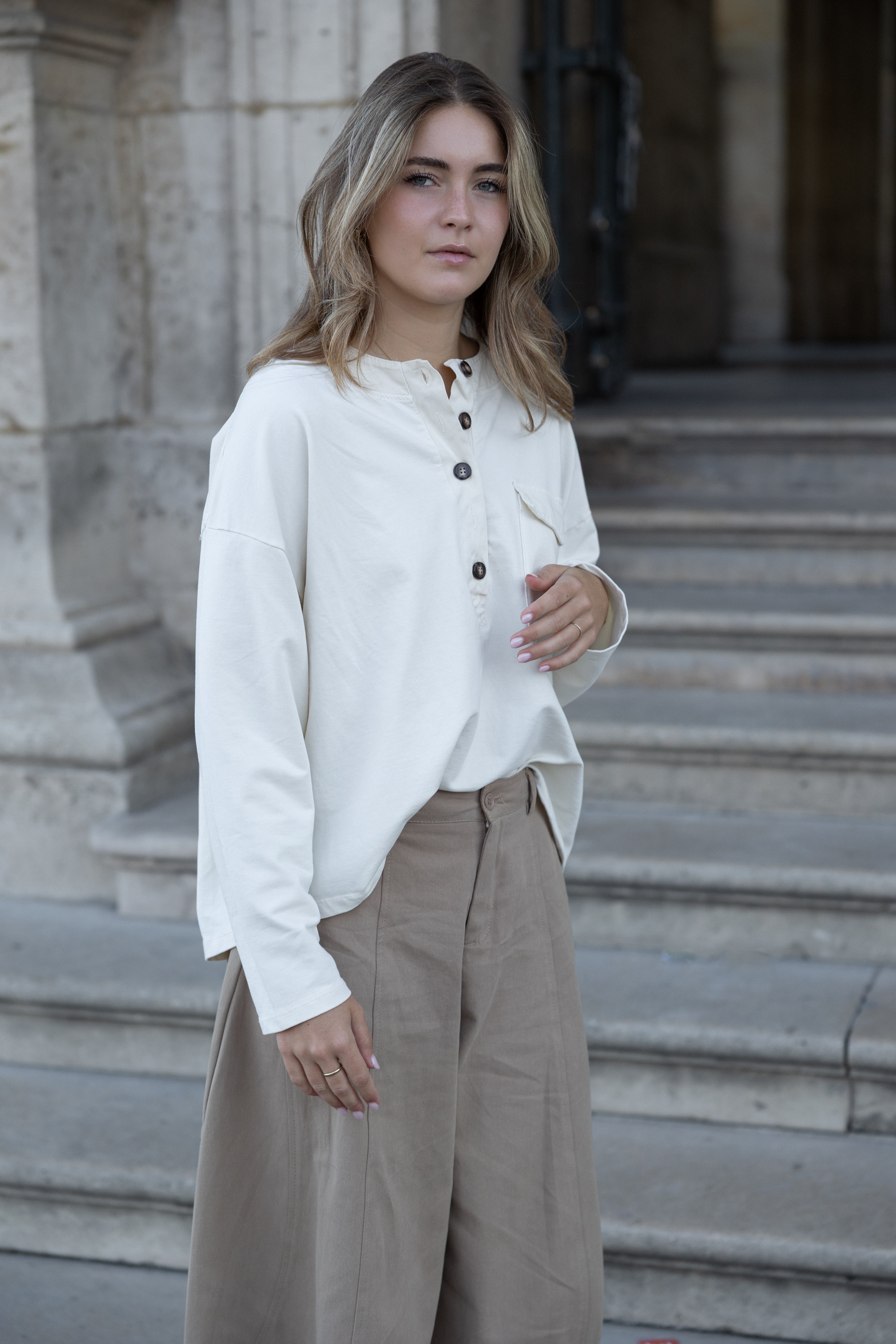 POLO BUTTON LONGSLEEVE ECRU