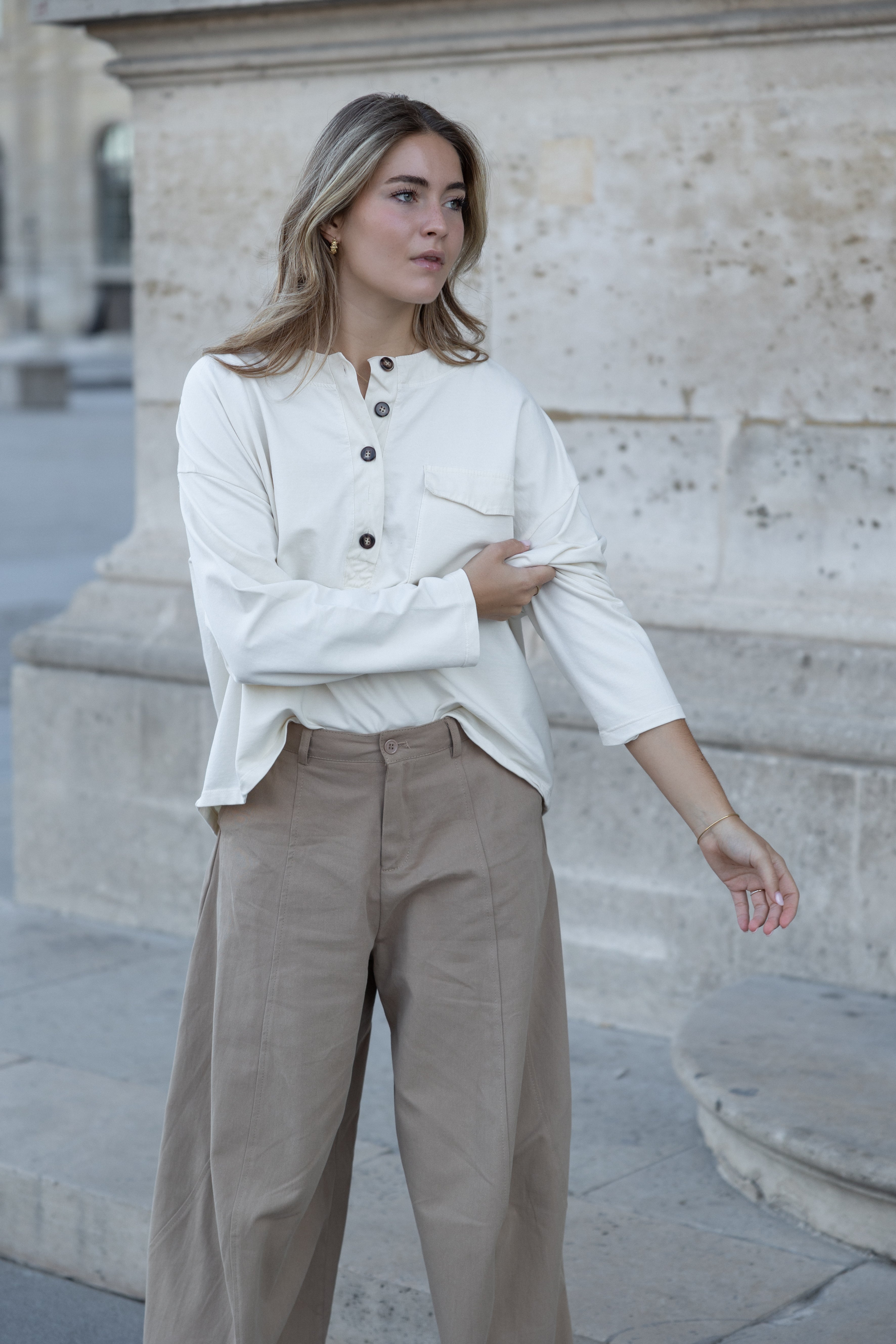 POLO BUTTON LONGSLEEVE ECRU