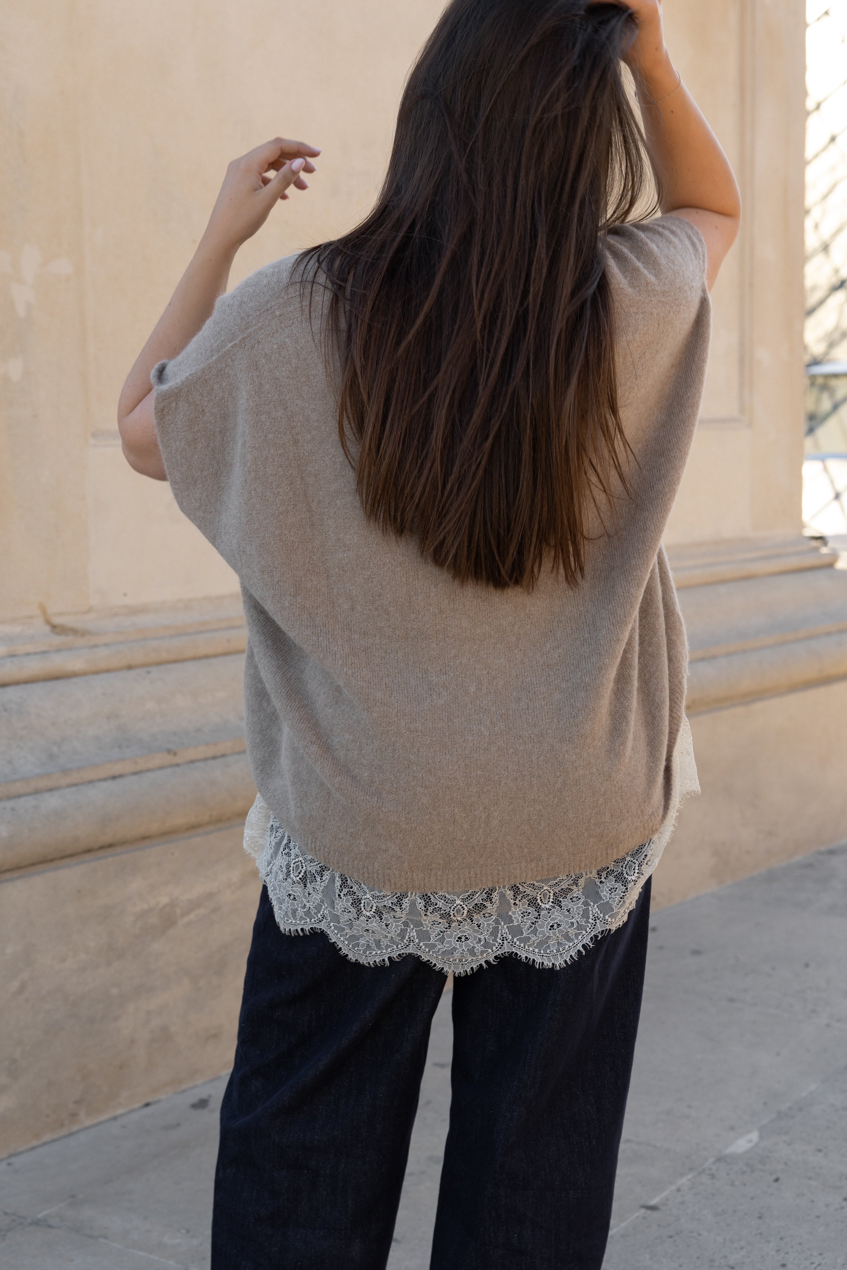 PRE-ORDER: LACE ALPACA SPENCER TAUPE