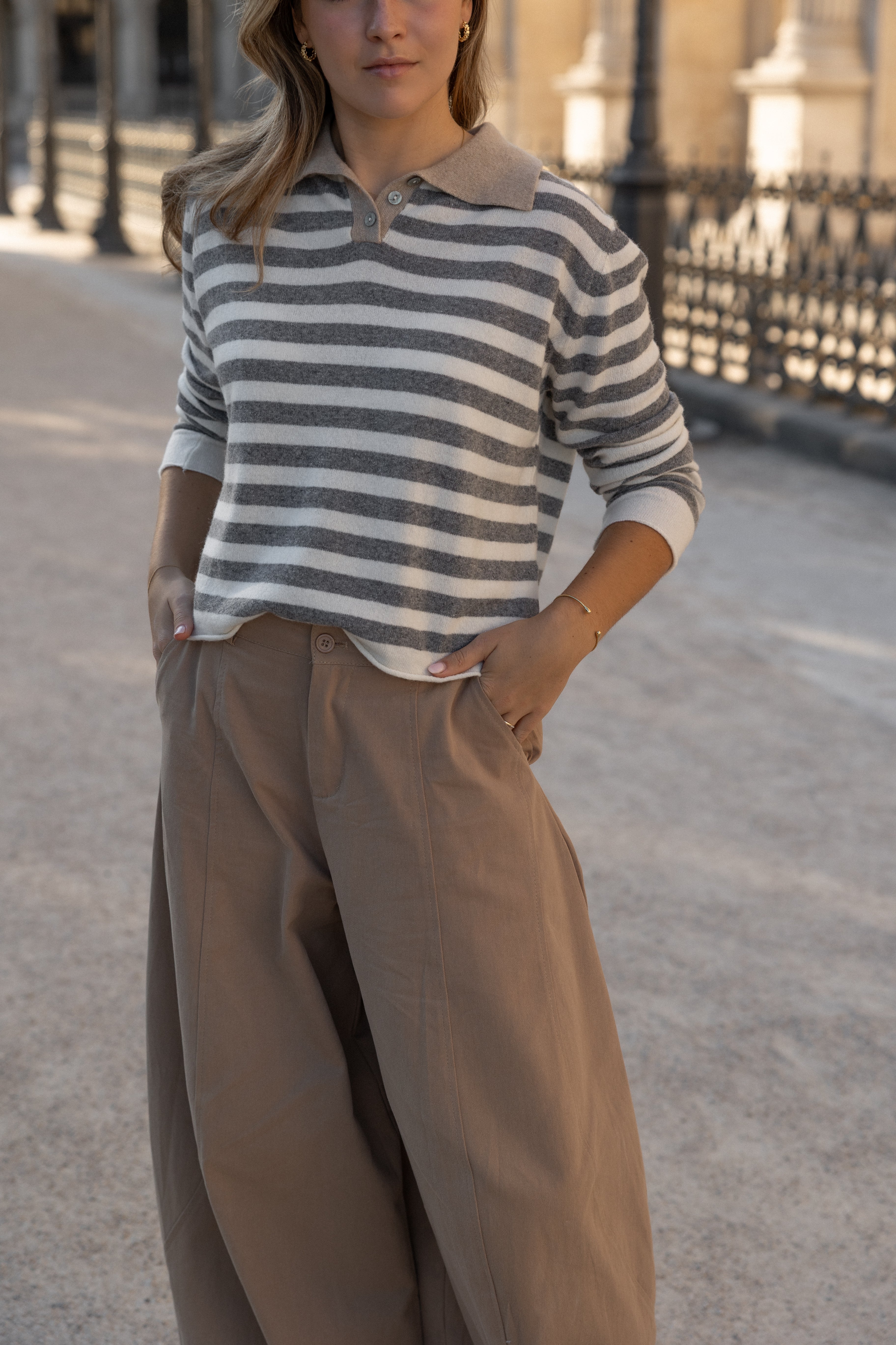 STRIPED LOUISE POLO TAUPE