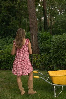 CHECKED EMILY DRESS RED