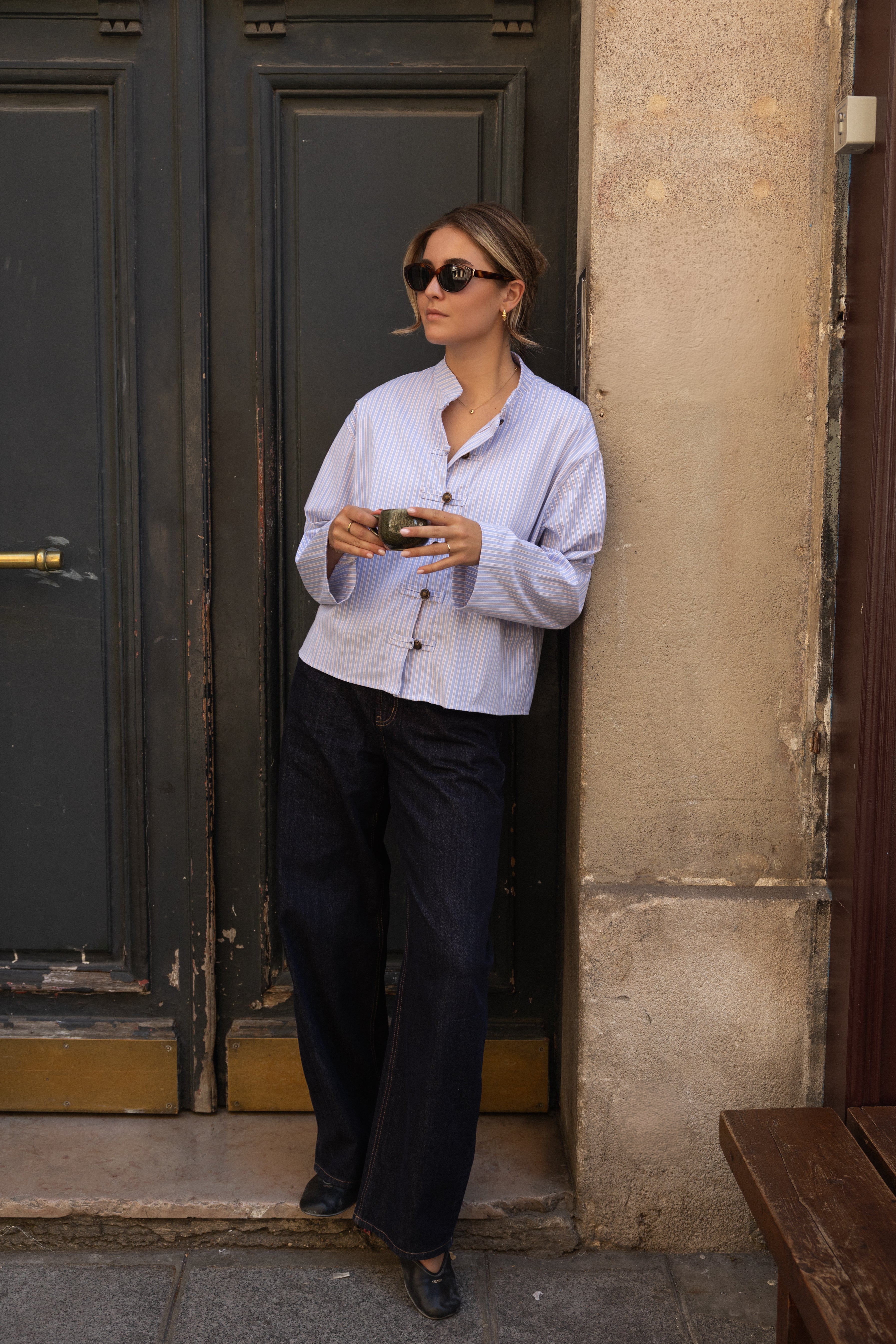 THE STRIPED BUTTON SHIRT BLUE