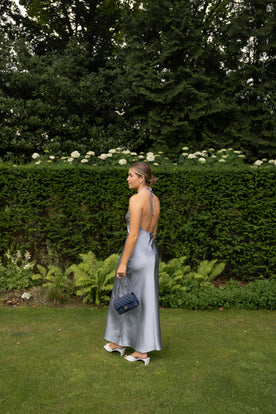 THE SILKY OPEN BACK DRESS BLUE